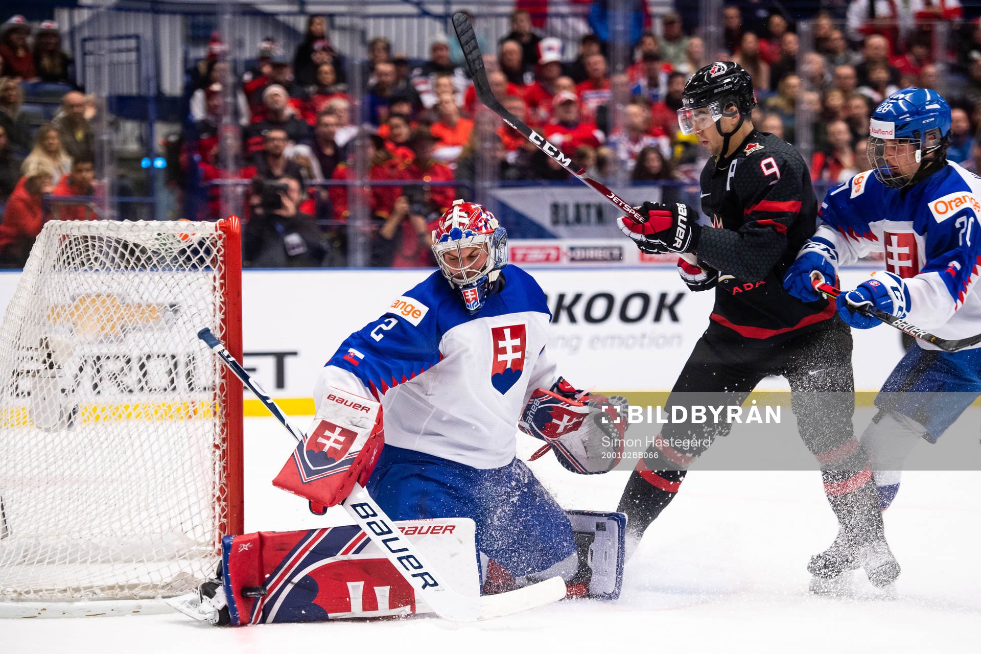 Joe Valeno of Canada against goalkeeper Samuel Hlavaj and