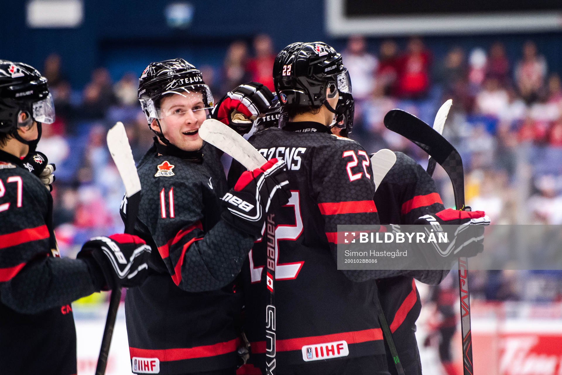 Alexis LaFreniere of Canada celebrate the 2-0 goal by