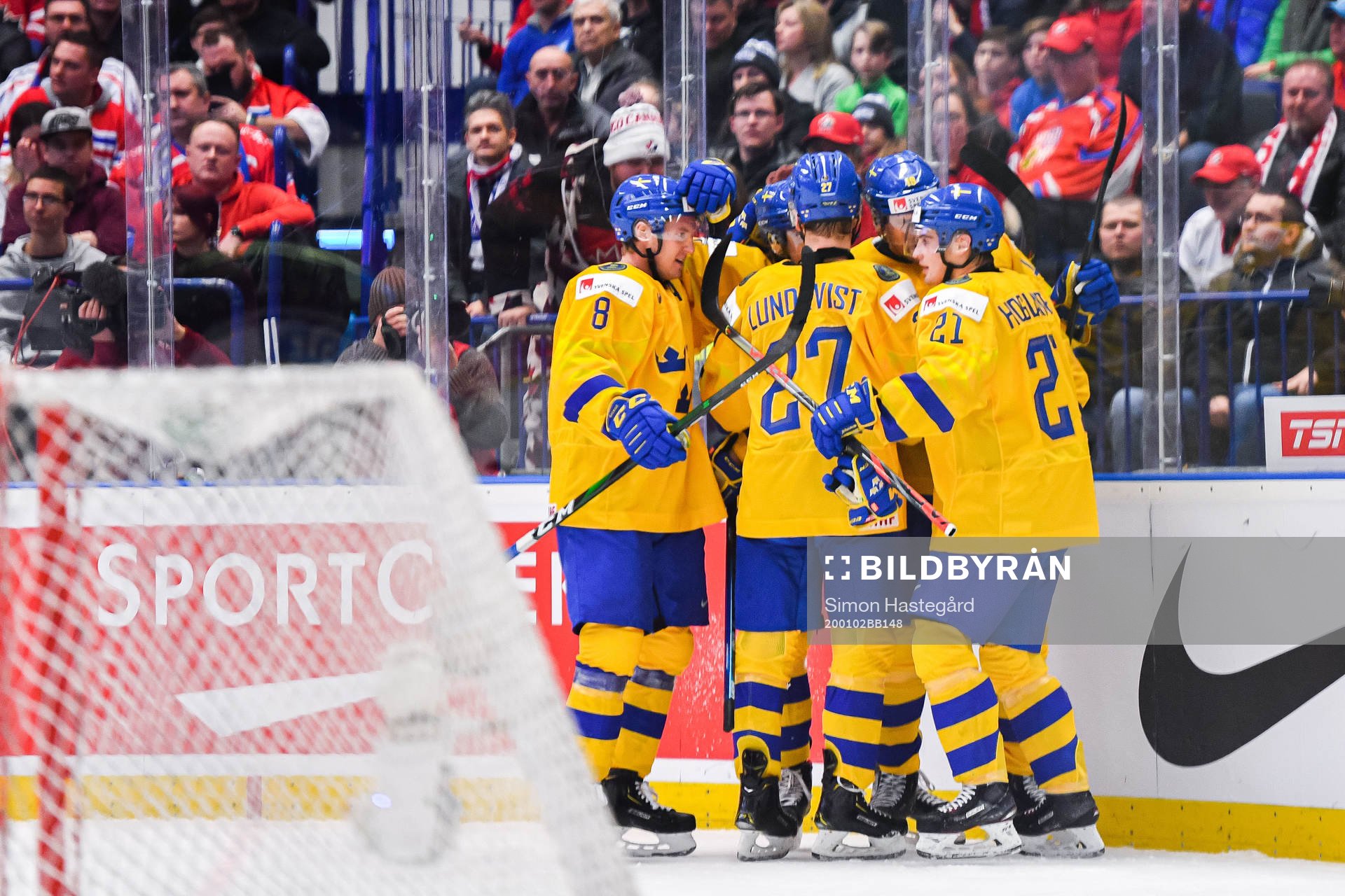 Nils Höglander of Sweden celebrate with teammates