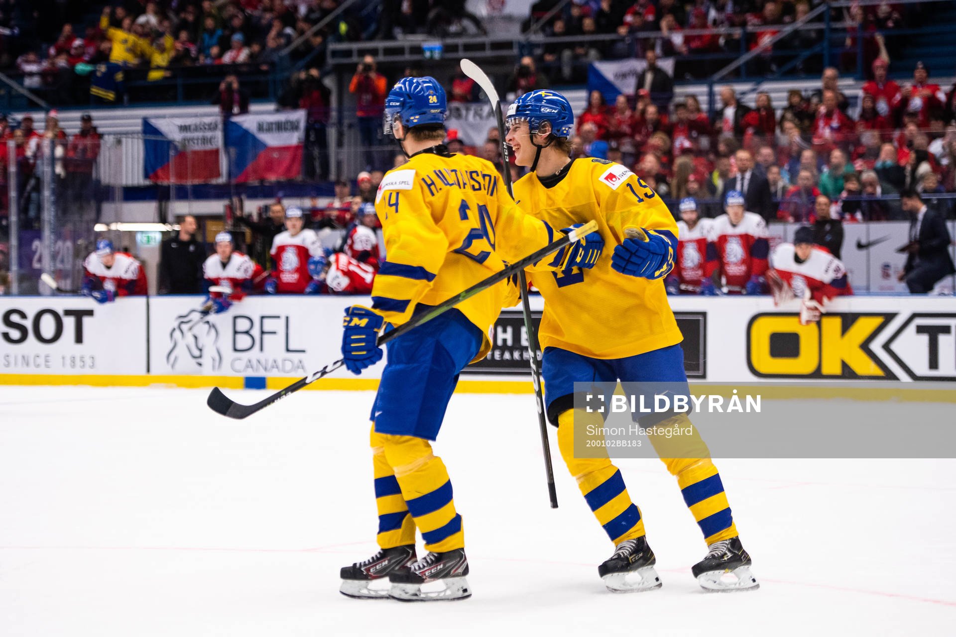 Hugo Gustafsson and Oskar Bäck of Swedens celebrate the