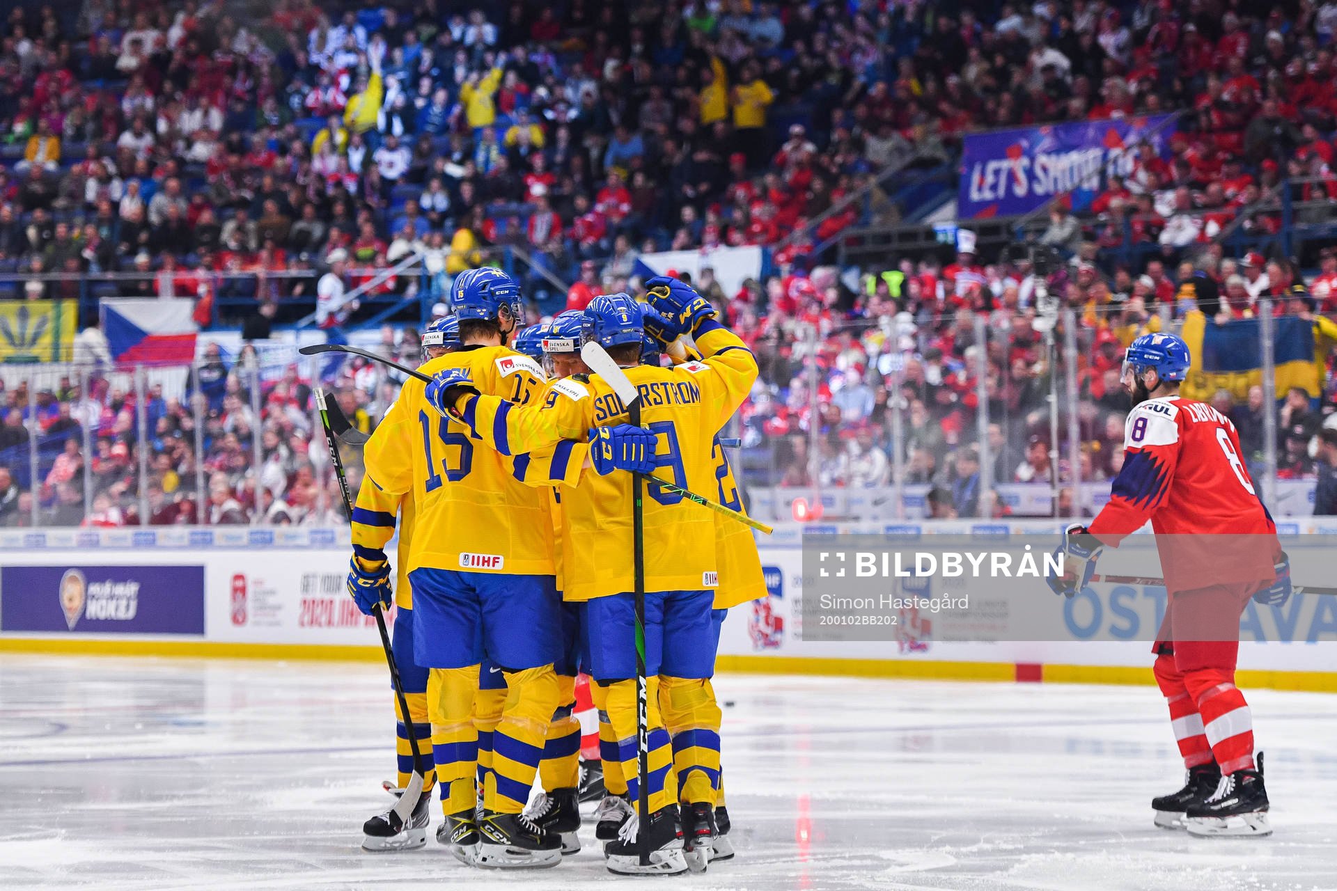 Nils Höglander of Sweden celebrate with teammates