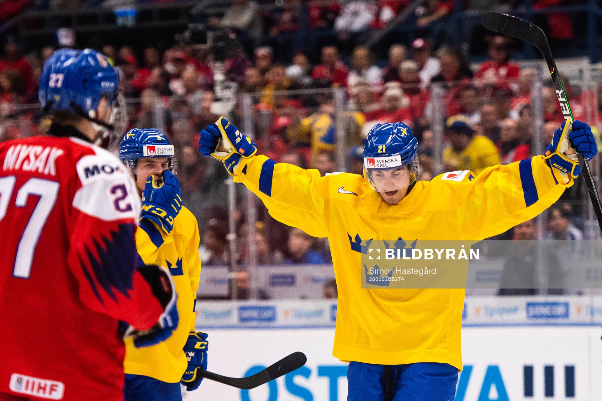 Nils Höglander of Sweden celebrates the 3-0 goal