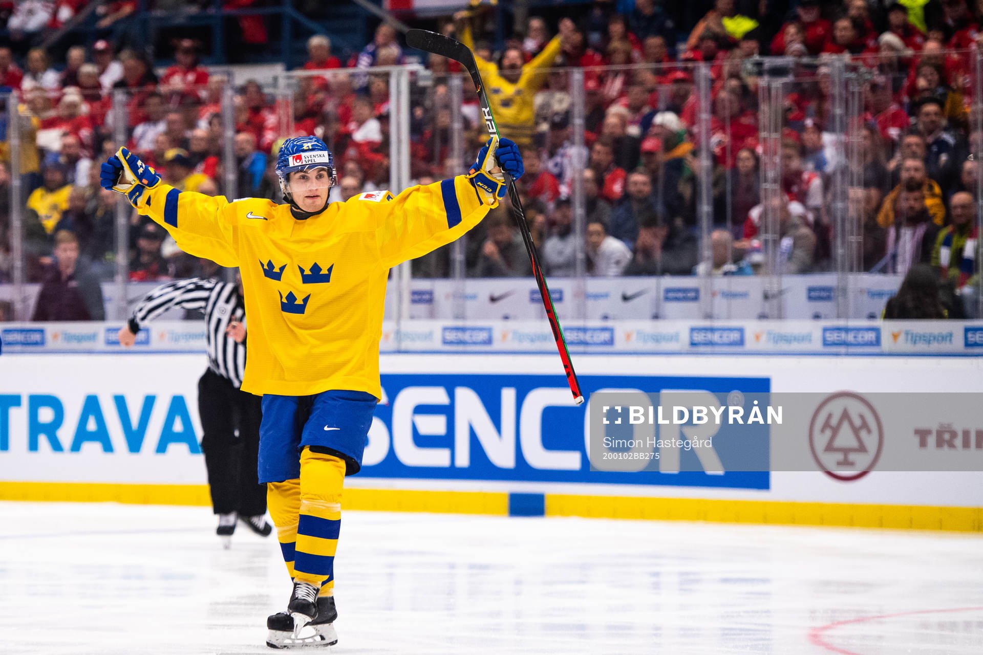 Nils Höglander of Sweden celebrates the 3-0 goal