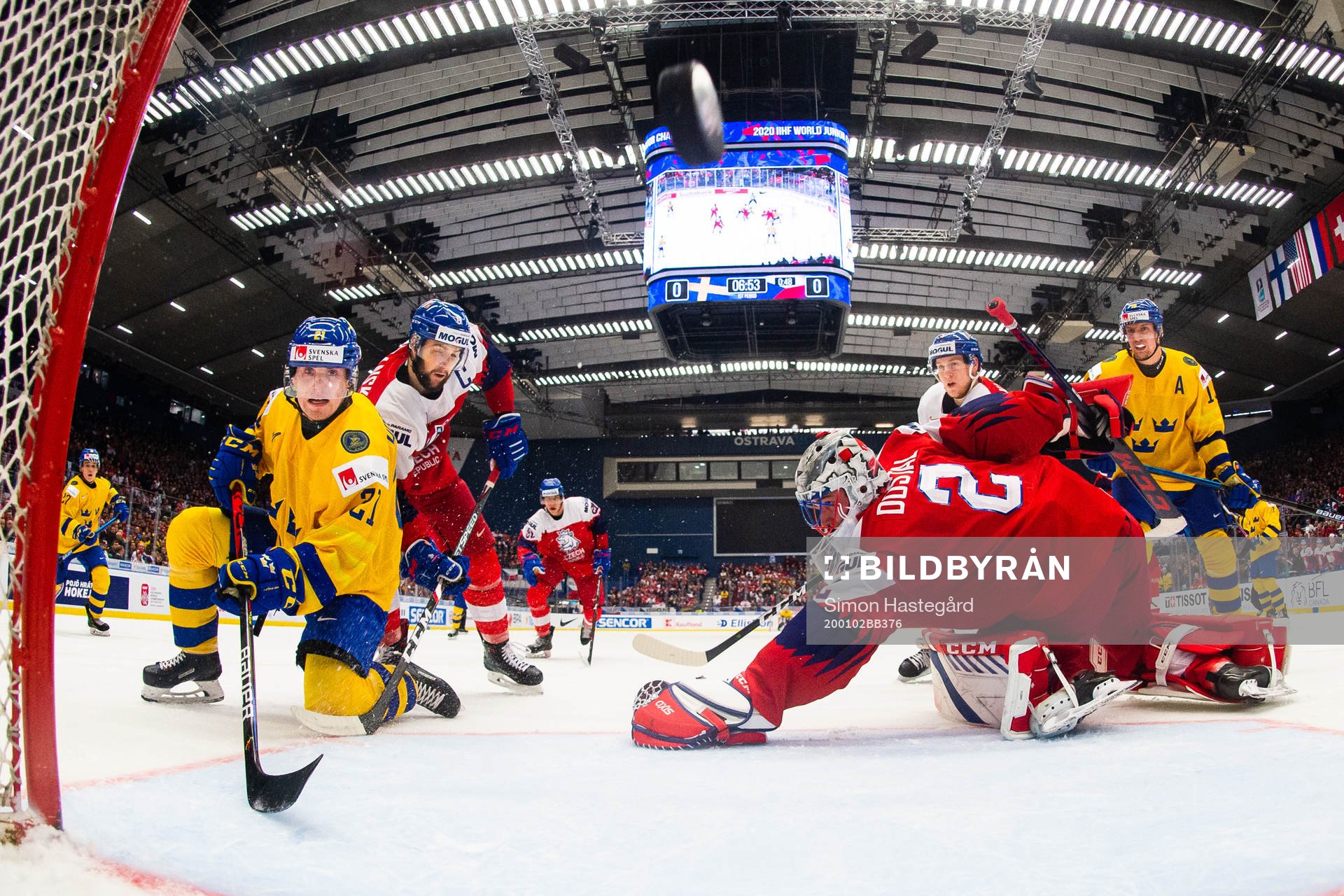 Nils Höglander of Sweden scores the 1-0 goal behind