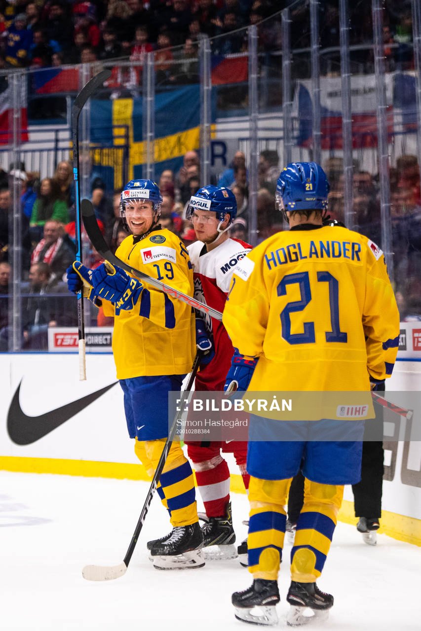 David Gustafsson of Sweden celebrates the 5-0 goal