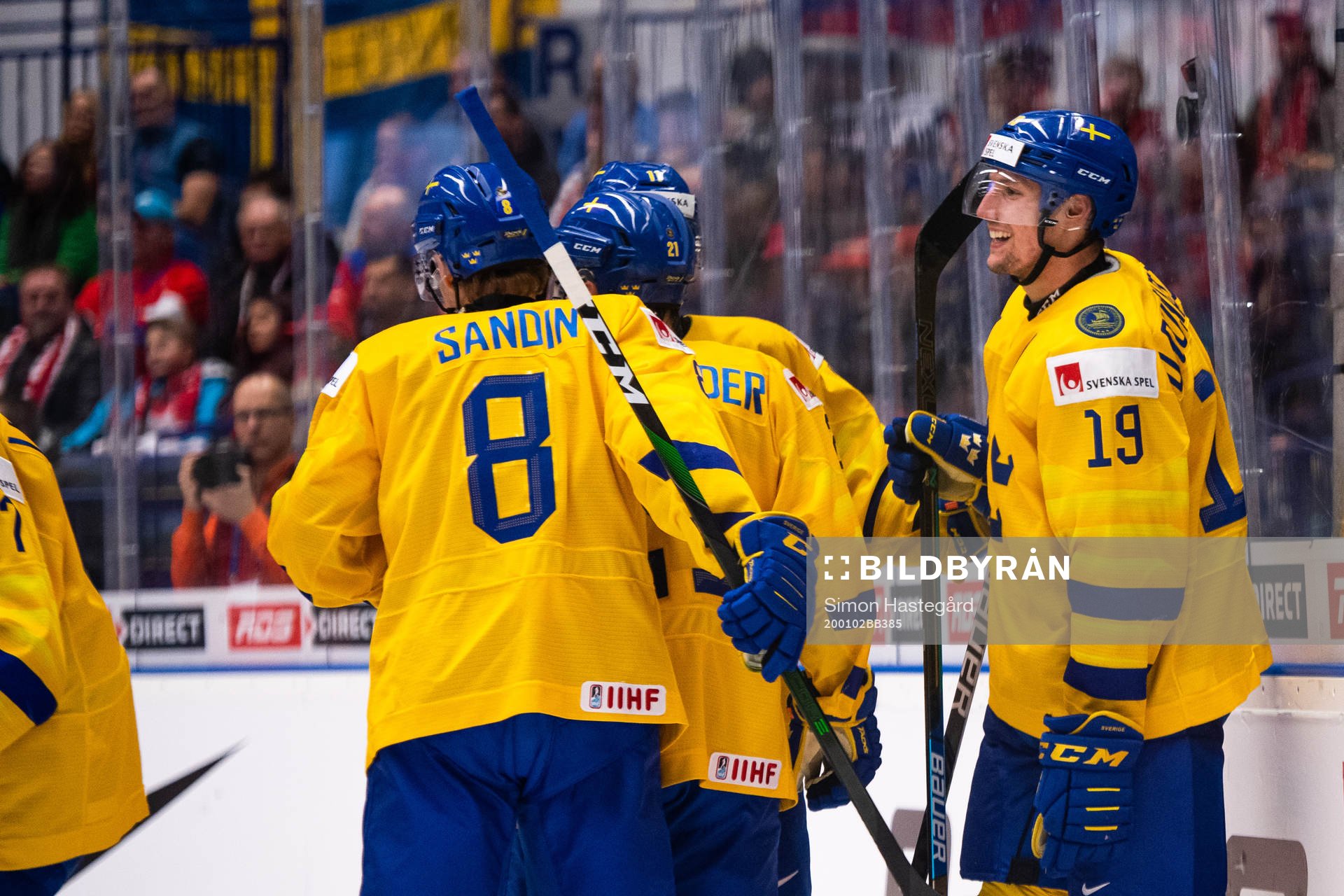 David Gustafsson of Sweden celebrates the 5-0 goal