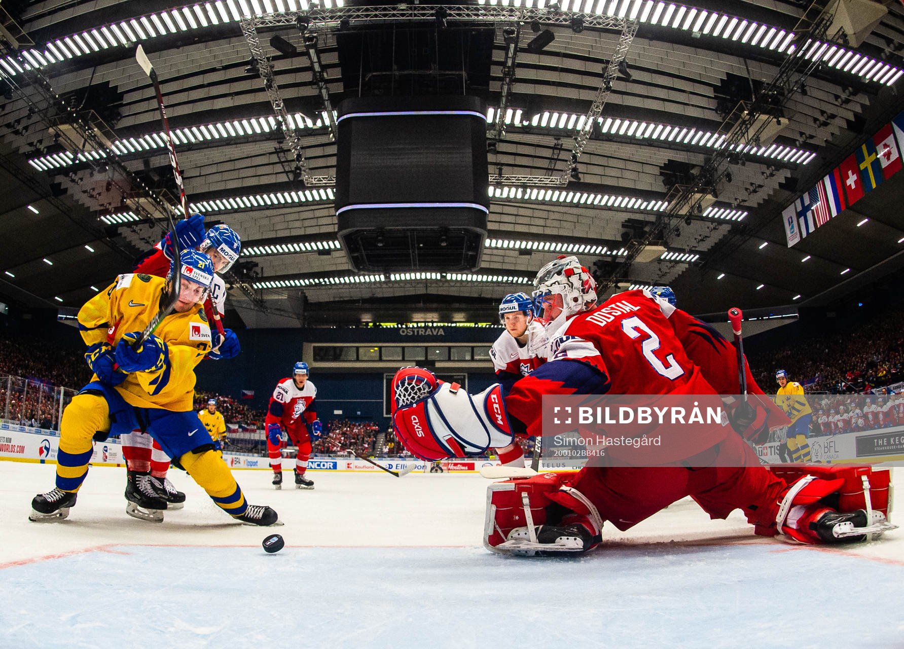 Nils Höglander of Sweden scores the 1-0 goal behind