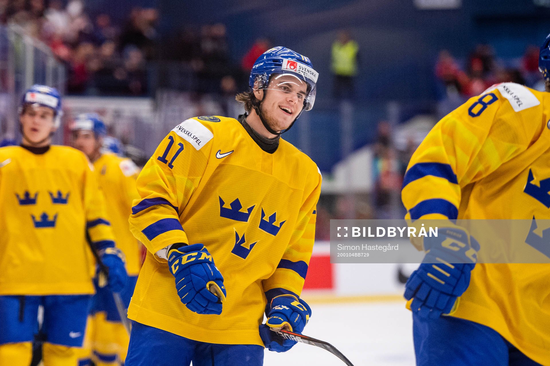Samuel Fagemo of Sweden celebrates the 3-3 goal by Rasmus