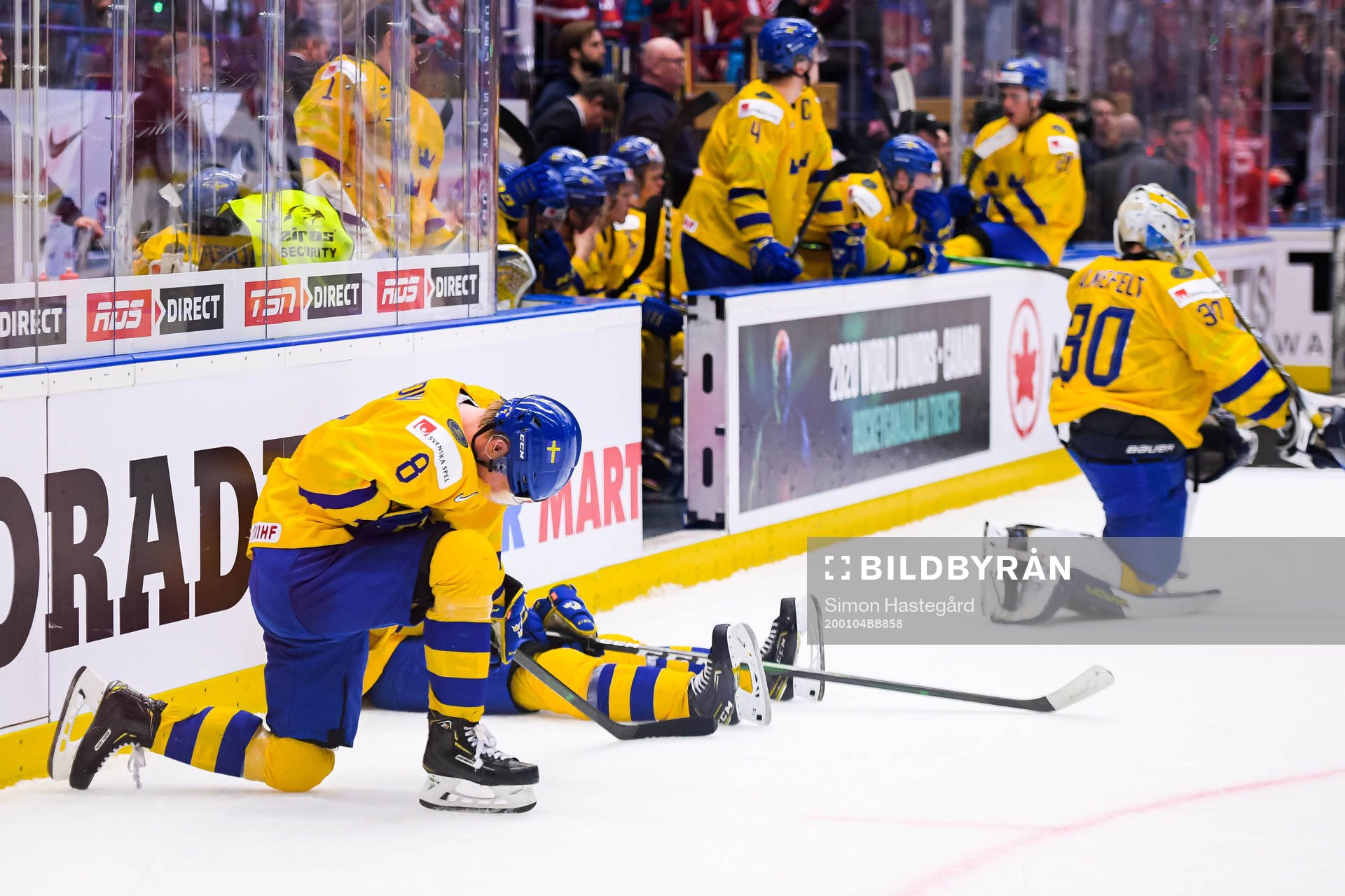 Rasmus Sandin of Sweden looks dejected