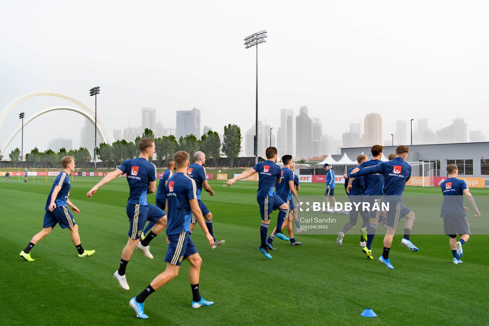 The Doha skyline in the background