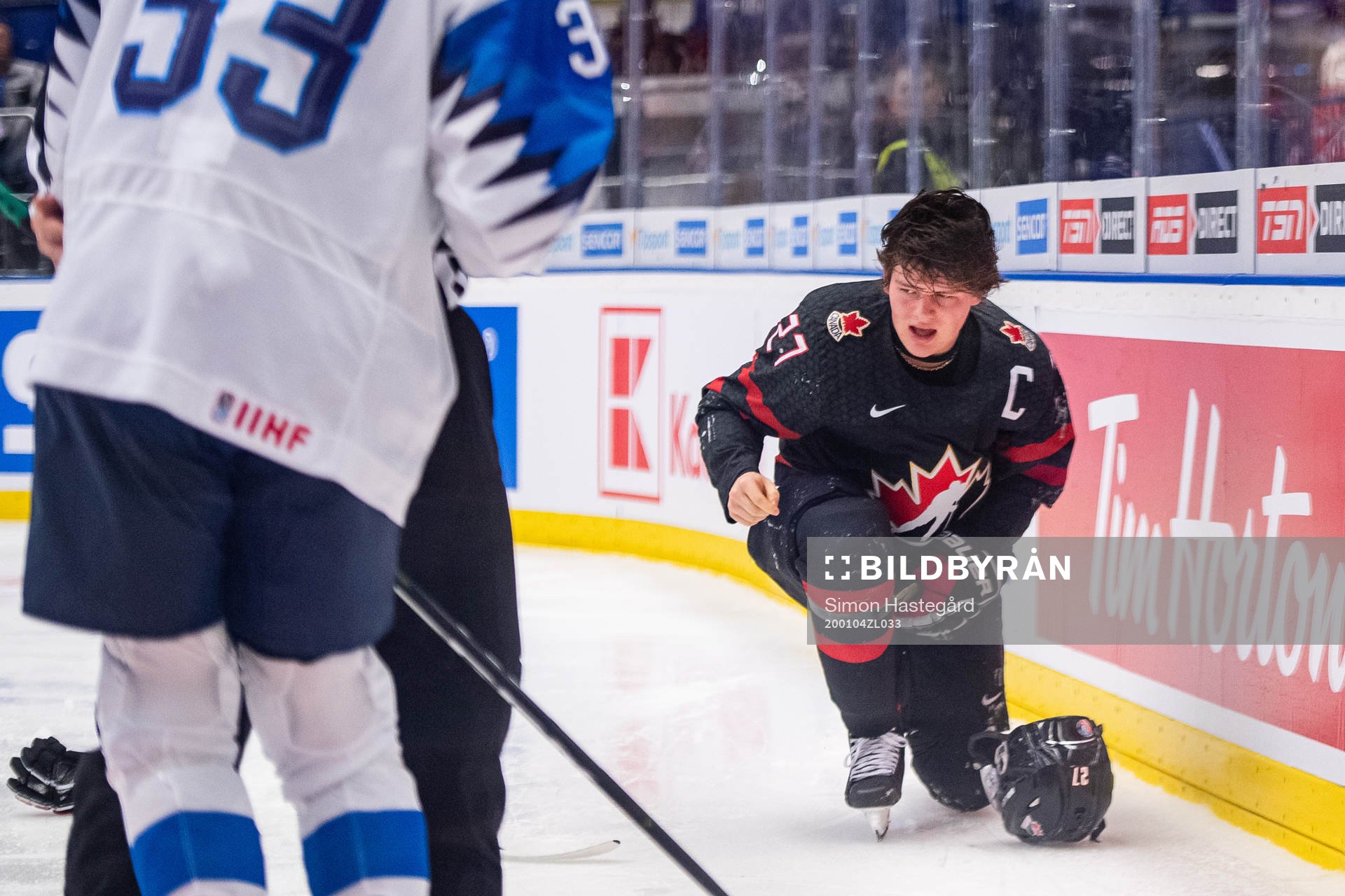Barrett Hayton of Canada in pain