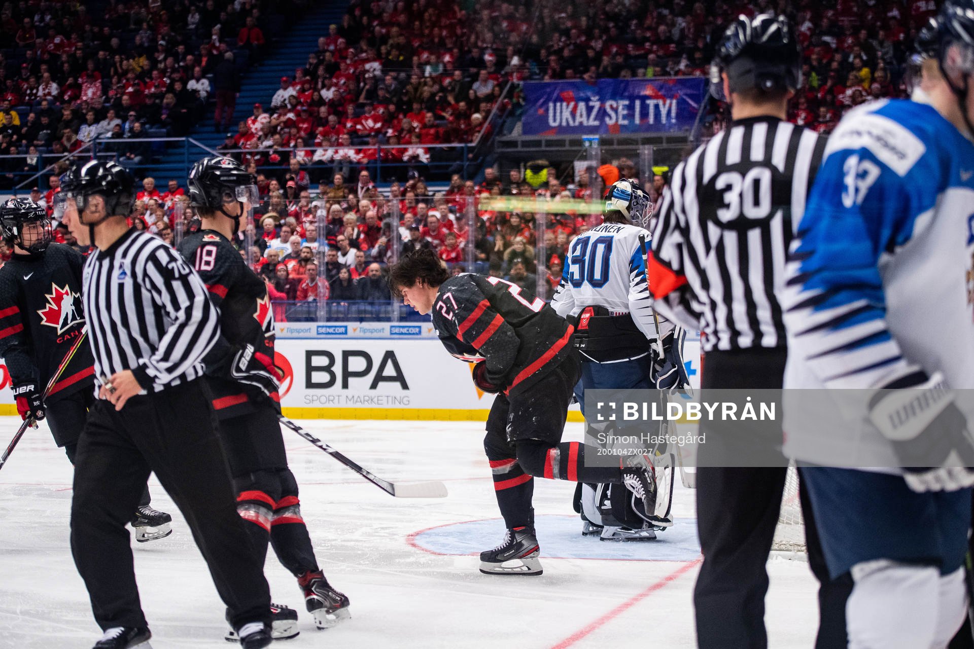 Barrett Hayton of Canada in pain