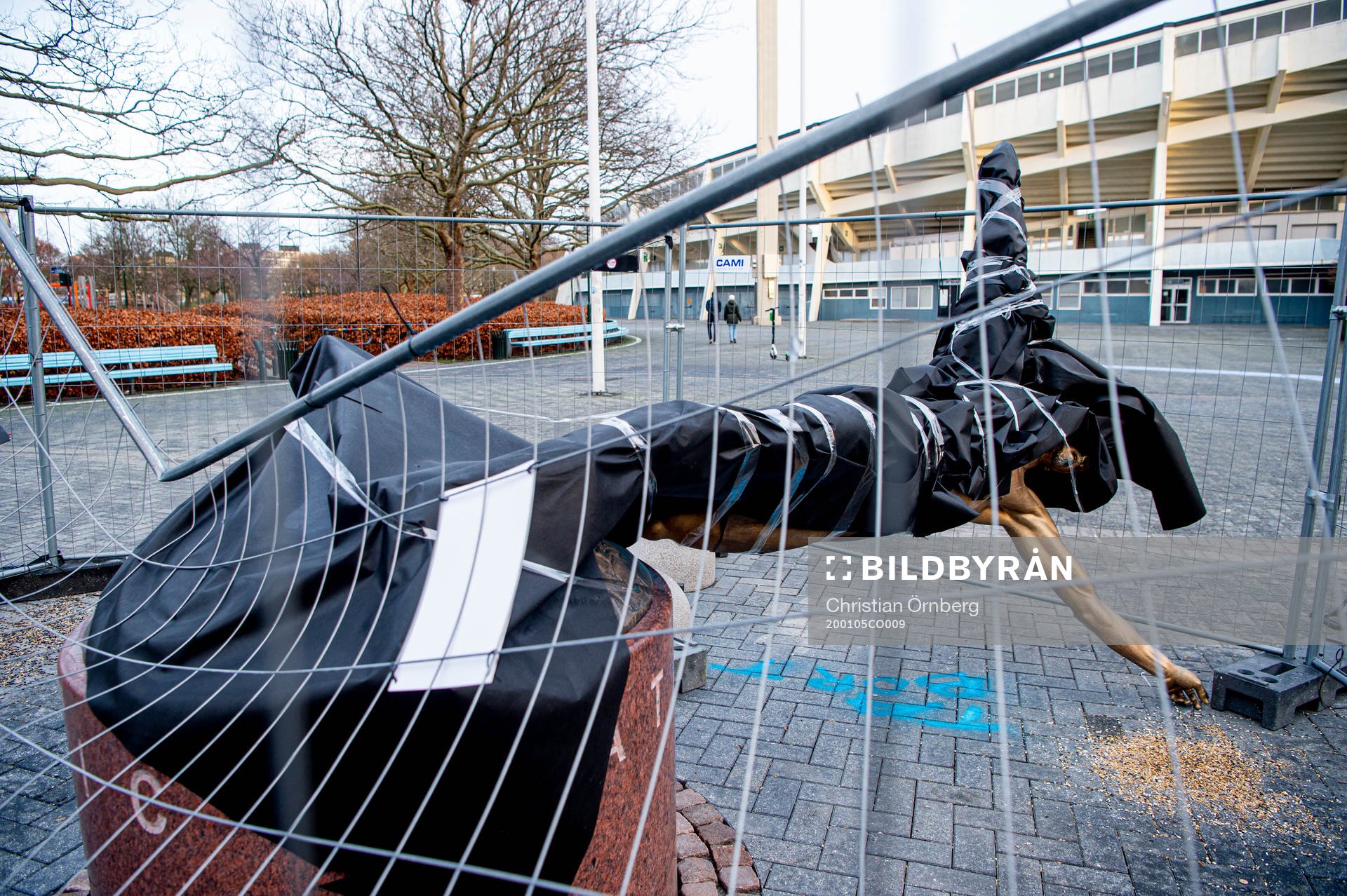 The statue of Zlatan Ibrahimovic has been vandalized,