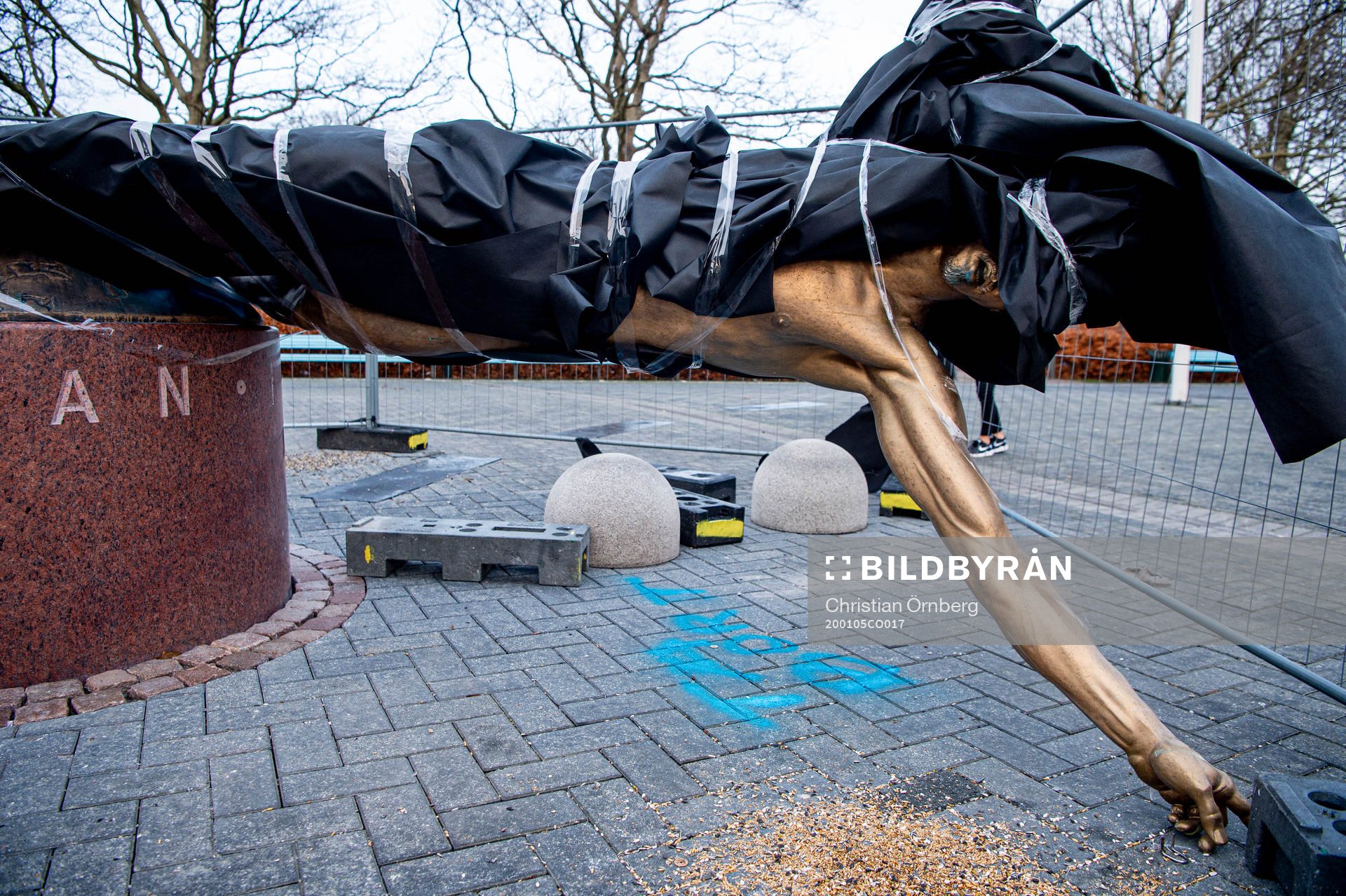 The statue of Zlatan Ibrahimovic has been vandalized,