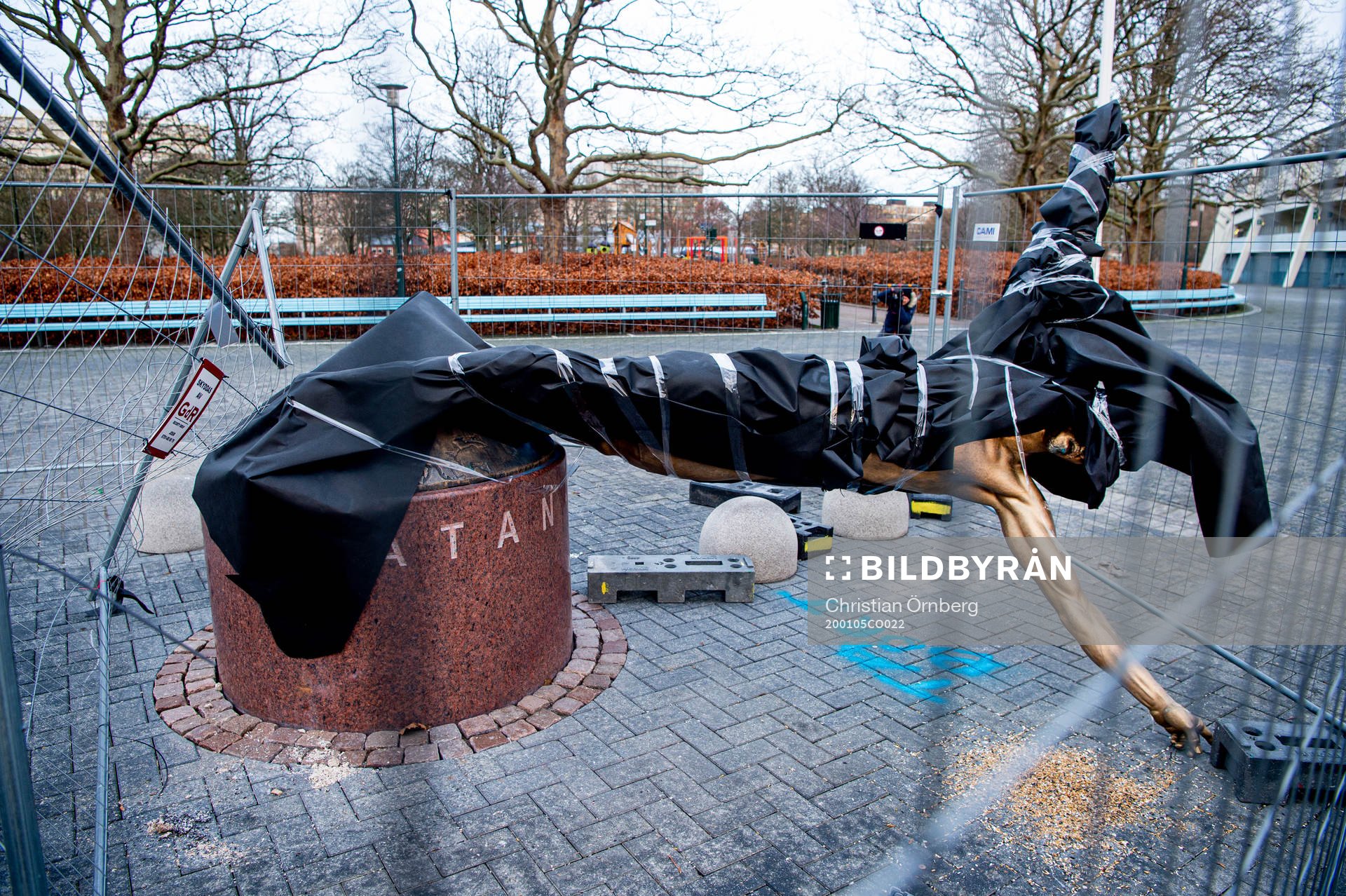 The statue of Zlatan Ibrahimovic has been vandalized,