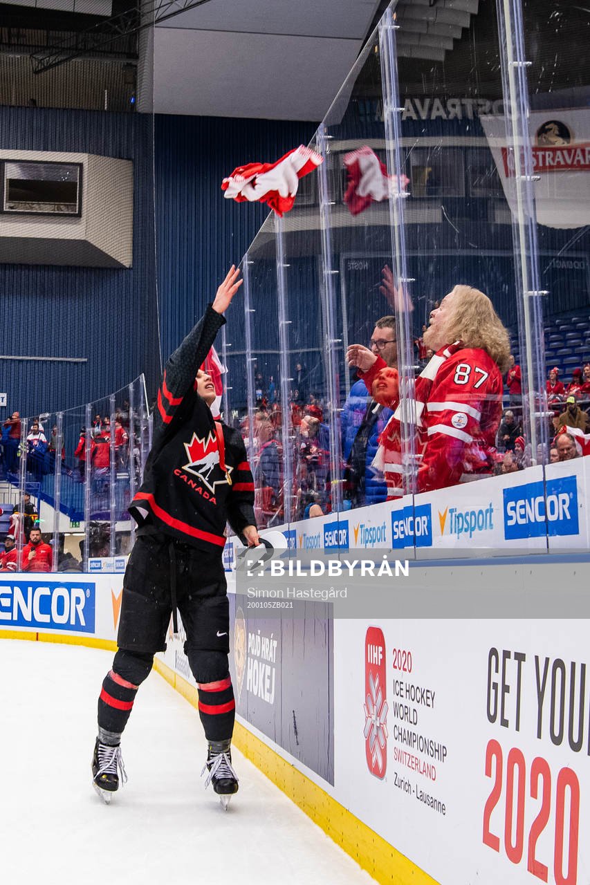 Dylan Cozens of Canada celebrates