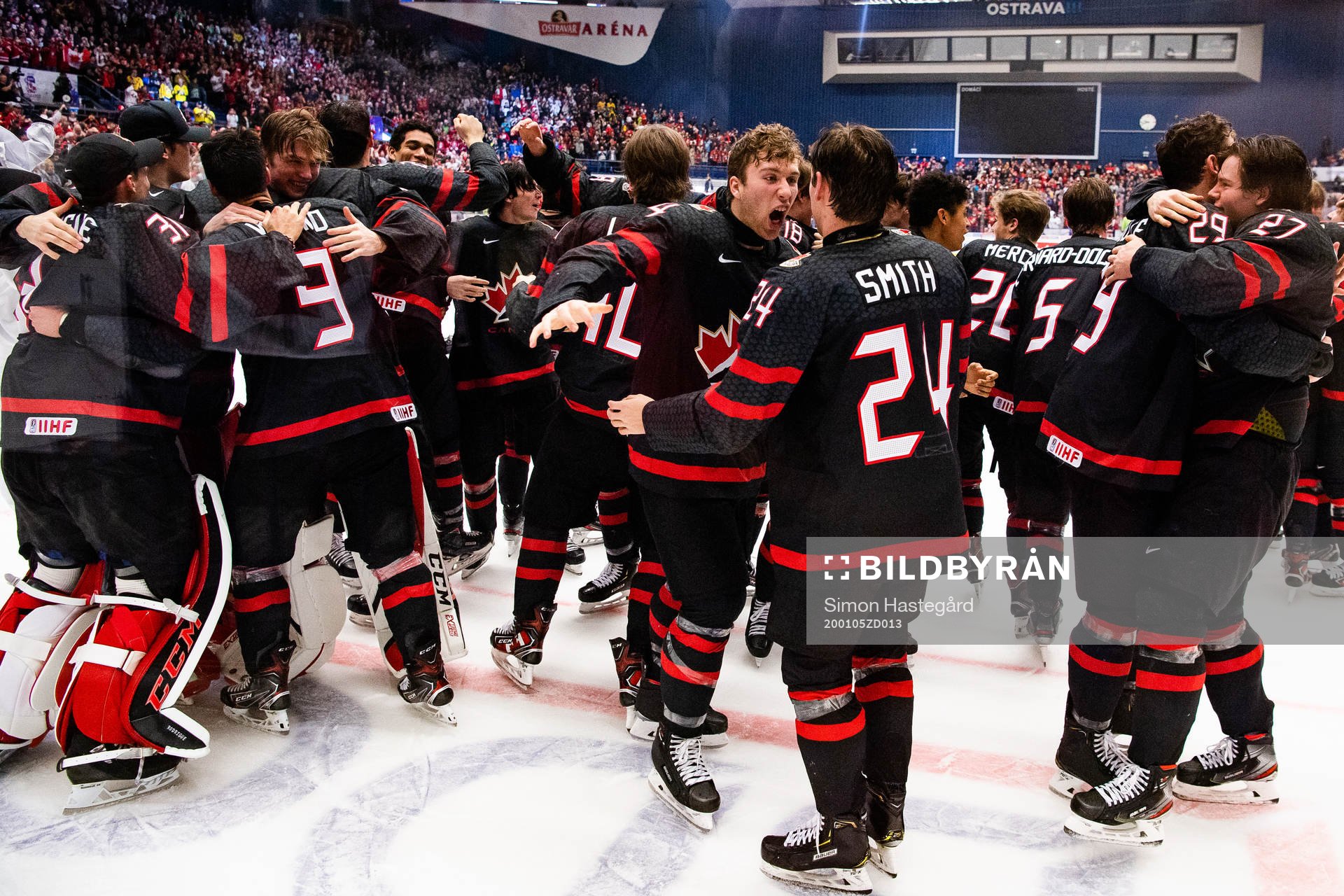 Bowen Byram of Canada celebrates