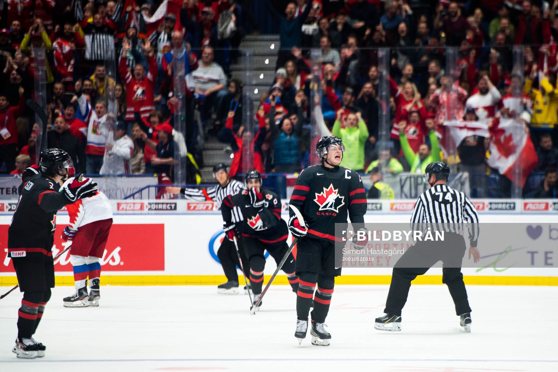 Barrett Hayton of Canada celebrates