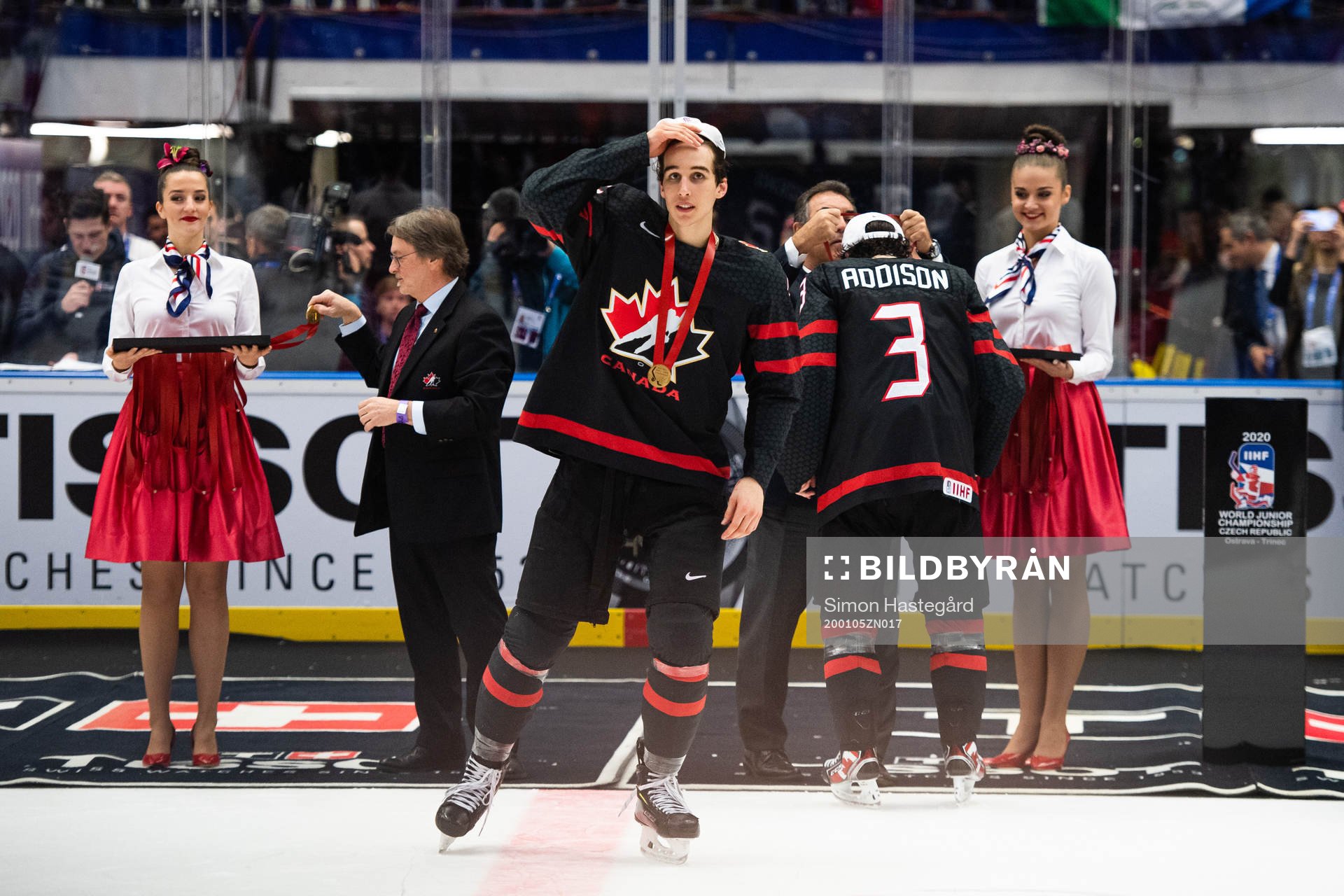 Dylan Cozens of Canada celebrates