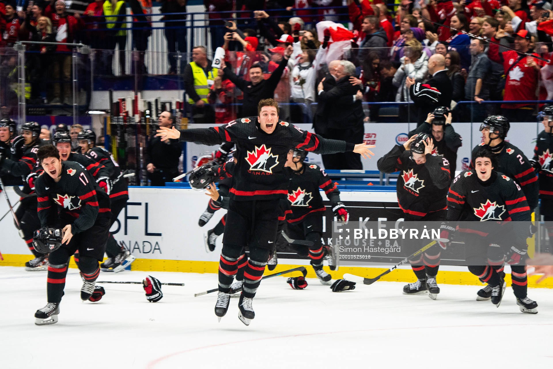 Bowen Byram of Canada celebrates