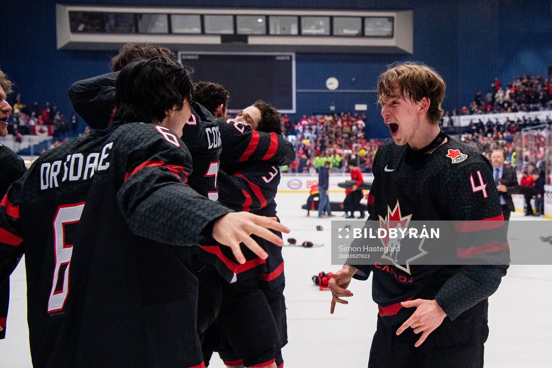 Bowen Byram of Canada celebrates