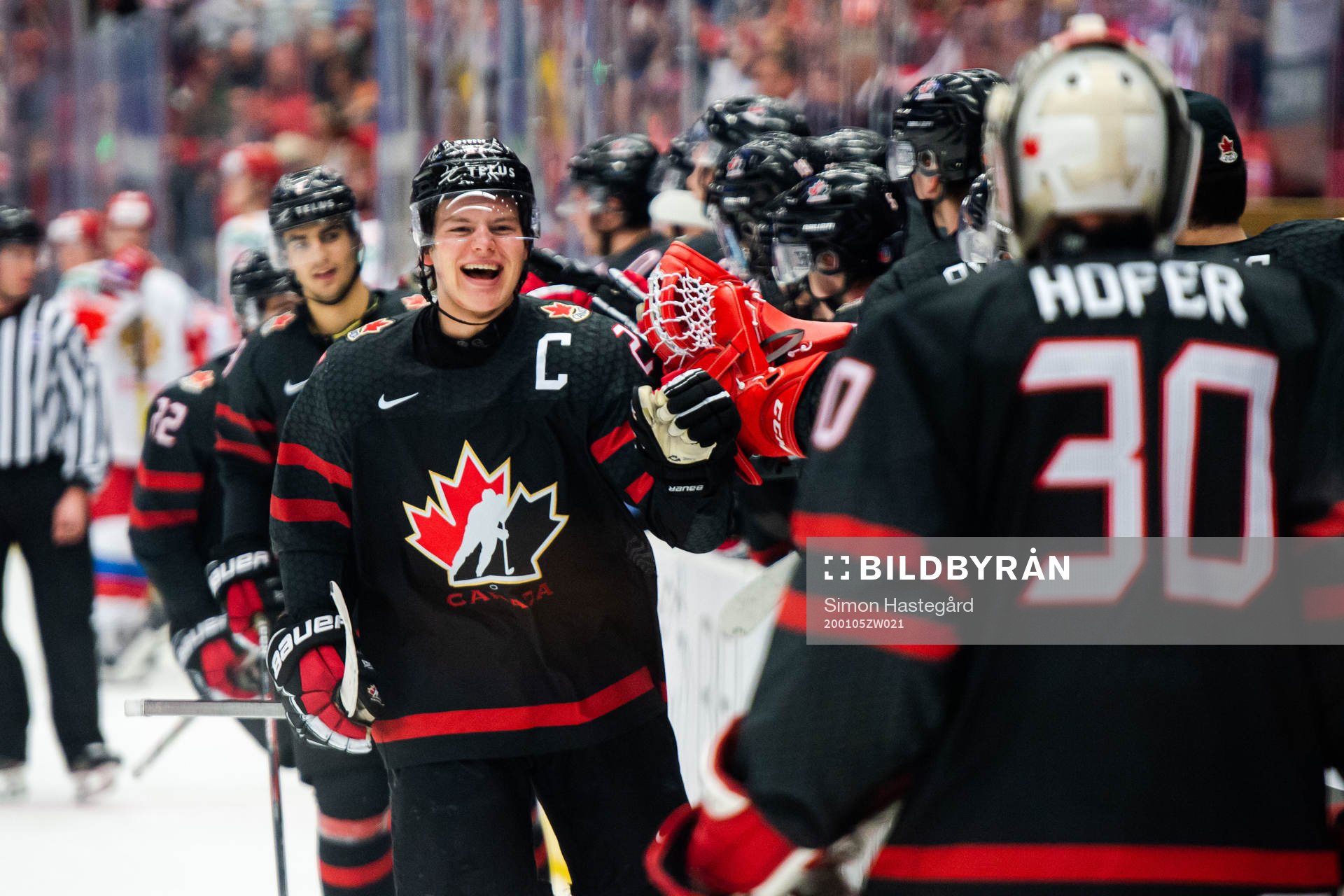 Barrett Hayton of Canada celebrates