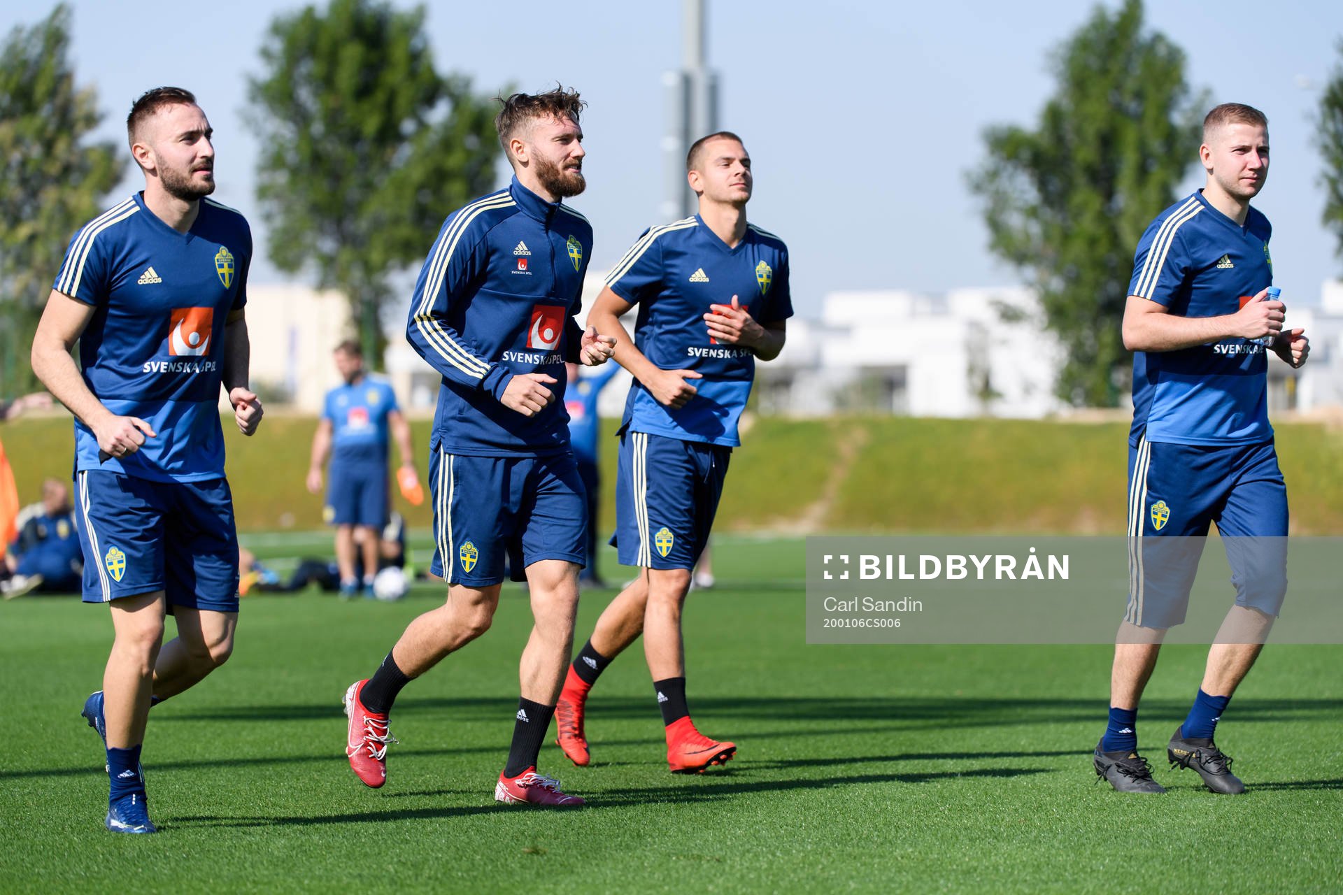 Muamer Tankovic, Simon Sandberg, Alexander Kacaniklic and Darijan Bojanic during a training session with the Swedish national team on January 6, 2020 in Doha.