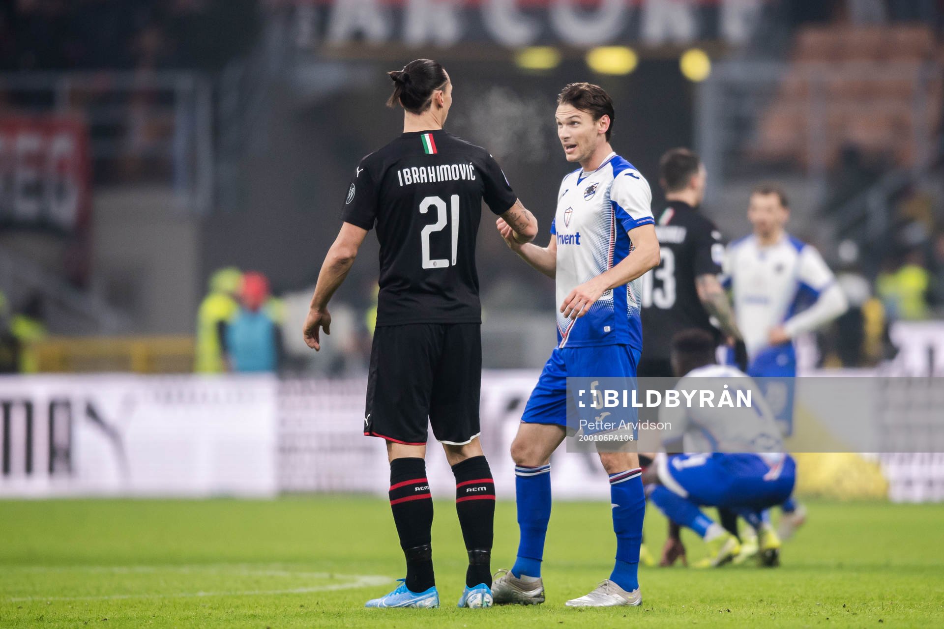 Zlatan Ibrahimovic of Milan and Albin Ekdal of Sampdoria