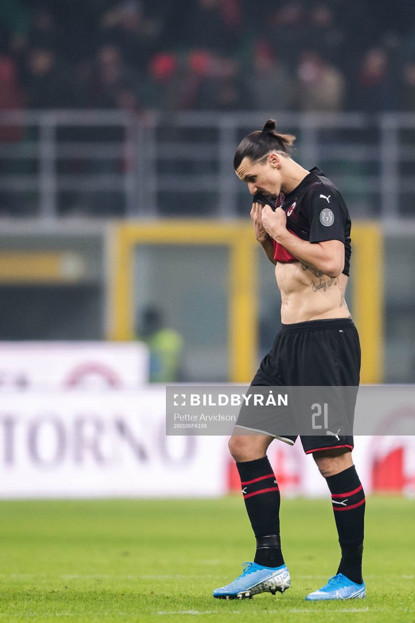 Zlatan Ibrahimovic of Milan looks dejected