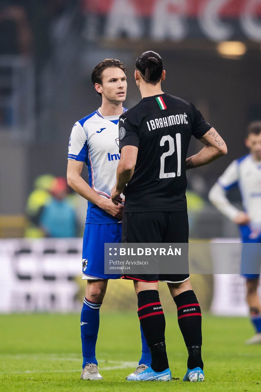 Albin Ekdal of Sampdoria and Zlatan Ibrahimovic of Milan