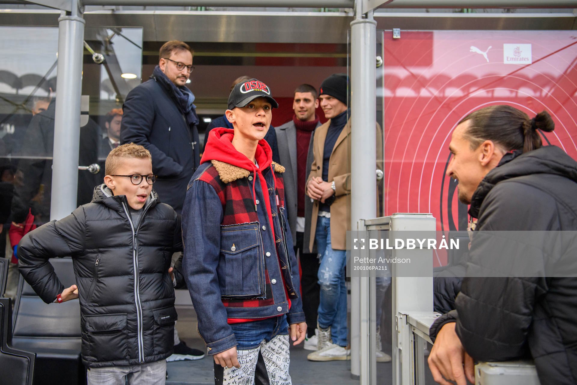 Zlatan Ibrahimovic of Milan with his sons Vincent and Maximilian ahead of the Serie A match between Milan and Sampdoria on January 6, 2020 in Milano.