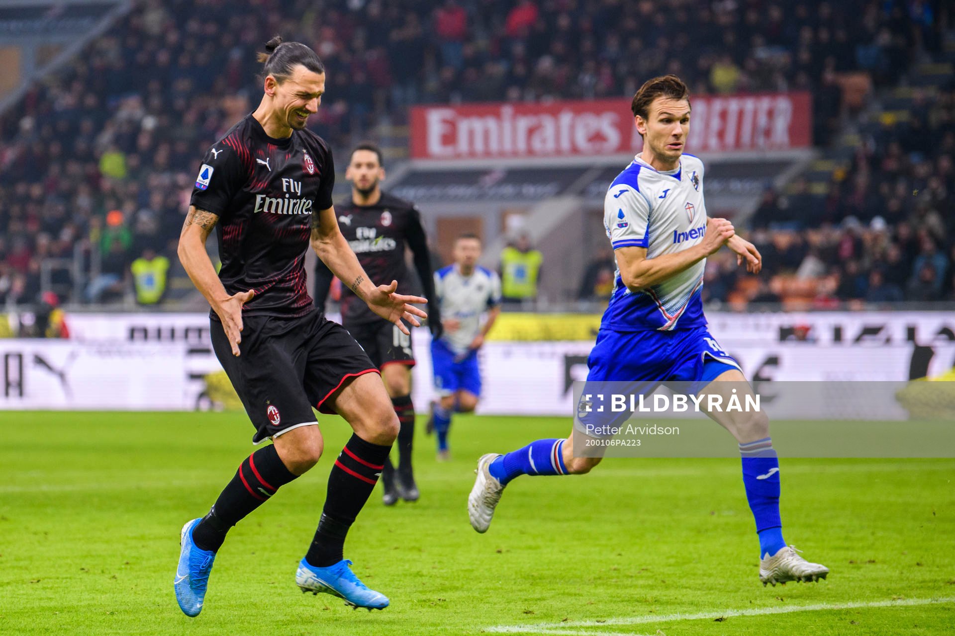 Zlatan Ibrahimovic of Milan looks dejected next too Albin