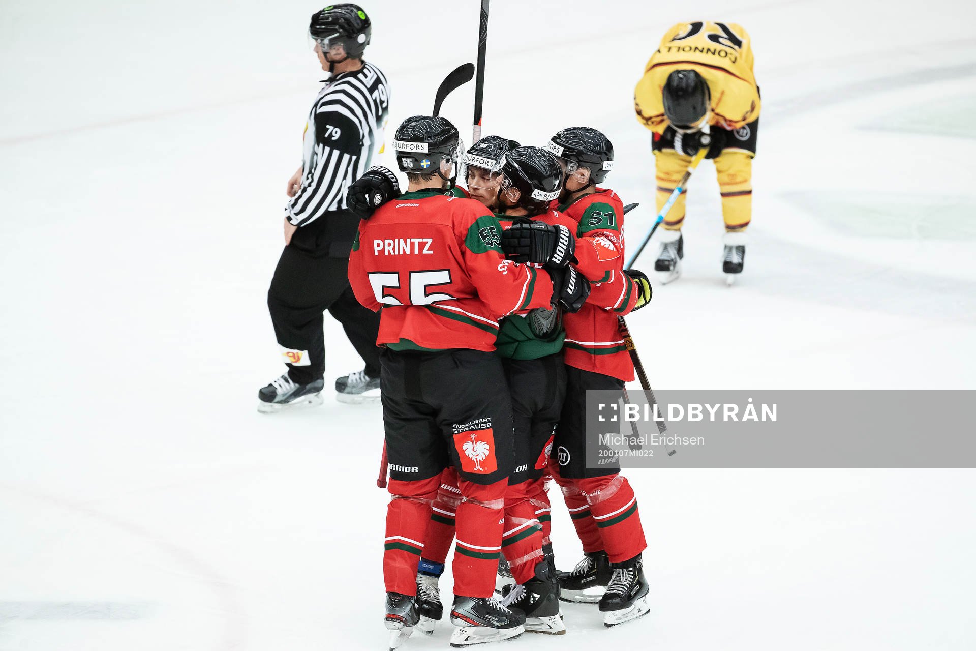 Karl Stollery of Frölunda celebrates with team mates