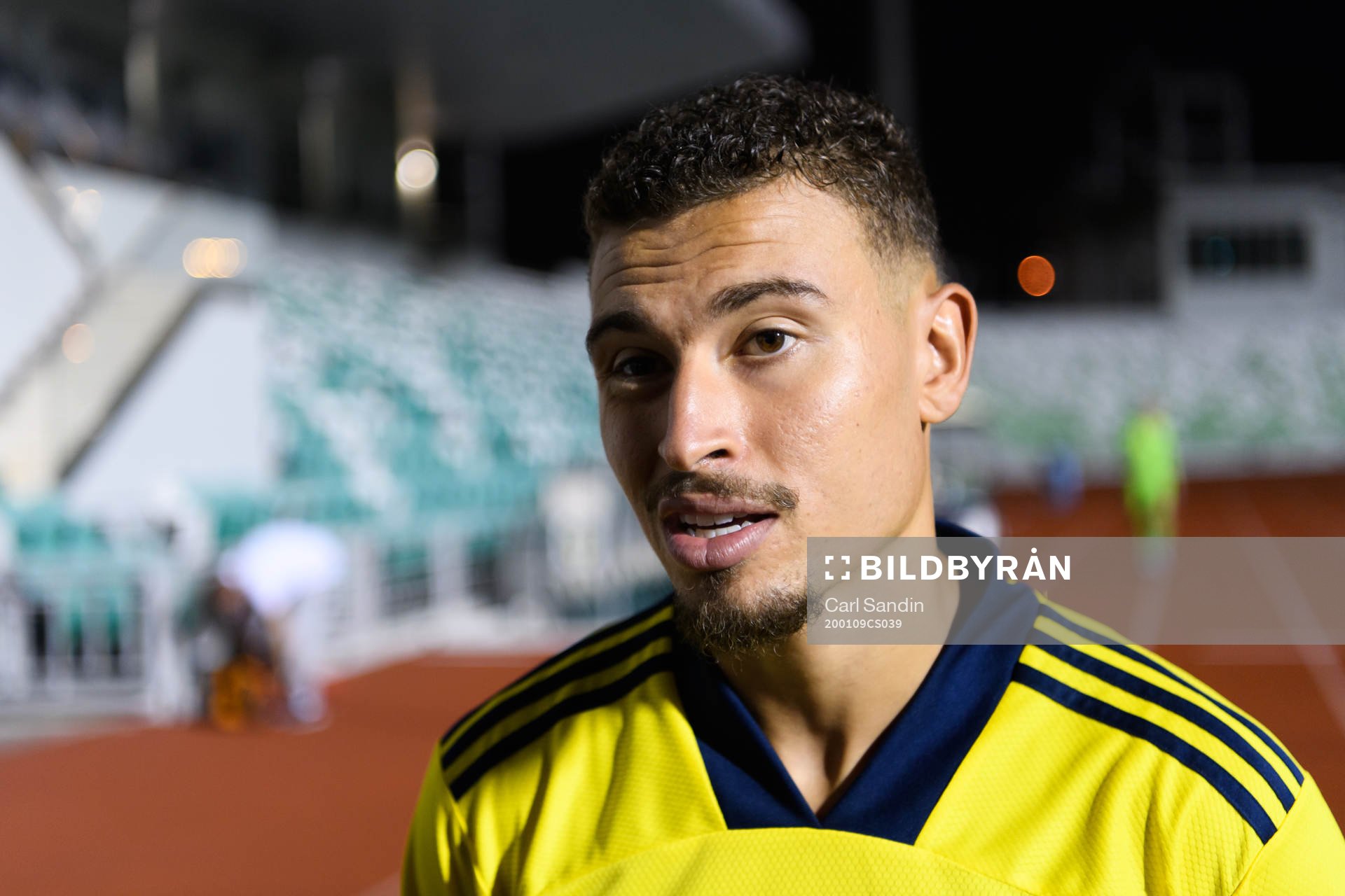 Jordan Larsson of Sweden is being interviewed after the international friendly football match between Sweden and Moldova on January 9, 2020 in Doha.