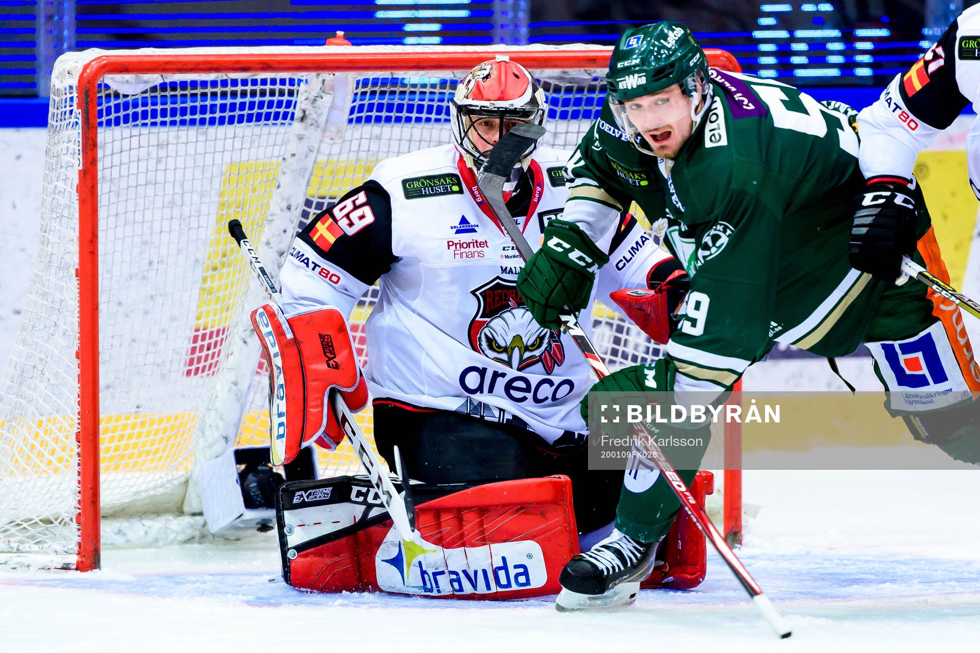 Malmö Redhawks målvakt Oscar Alsenfelt och Färjestads