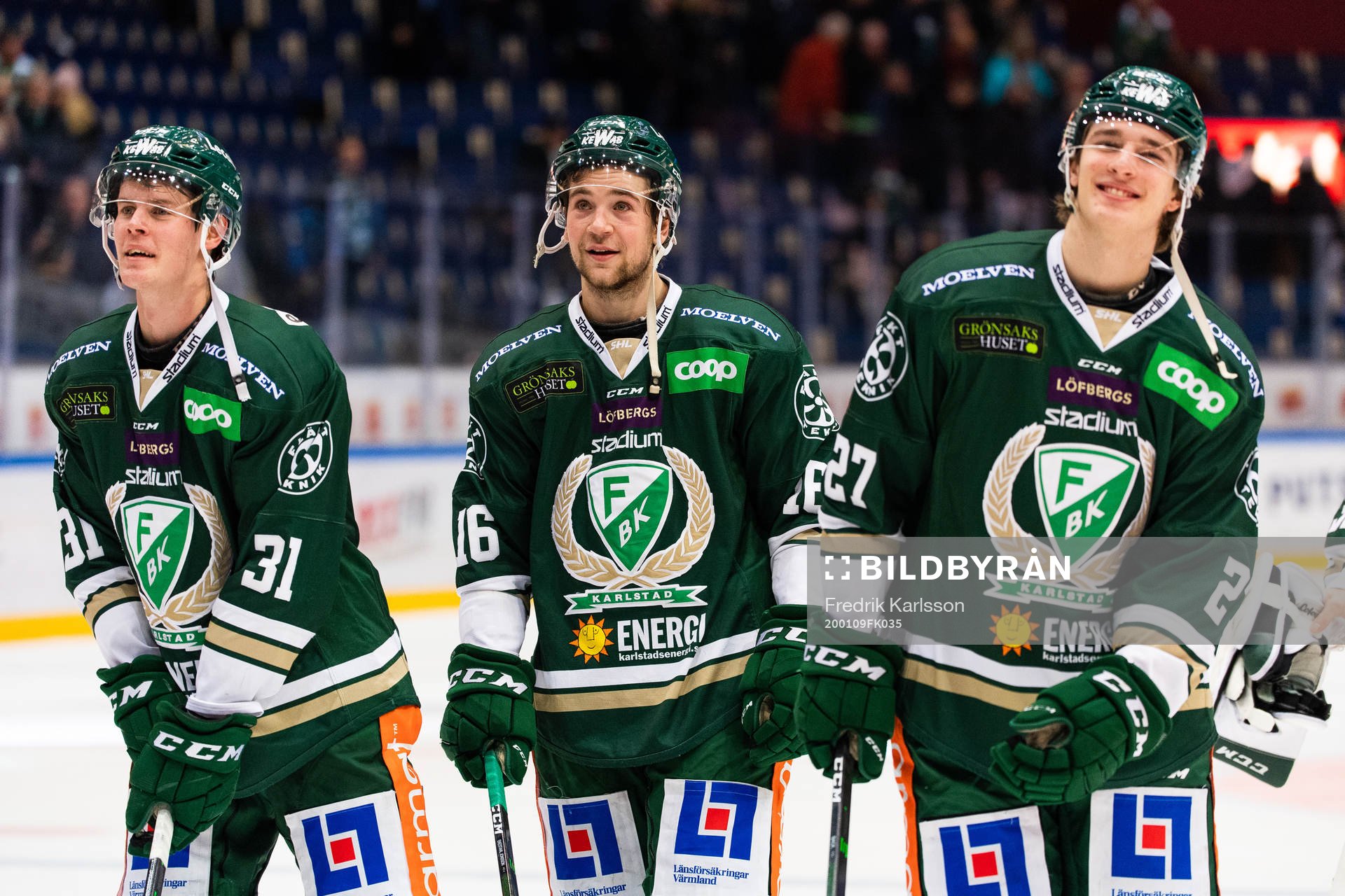 Färjestads Carl Jakobsson, Lucas Ekeståhl-Jonsson och