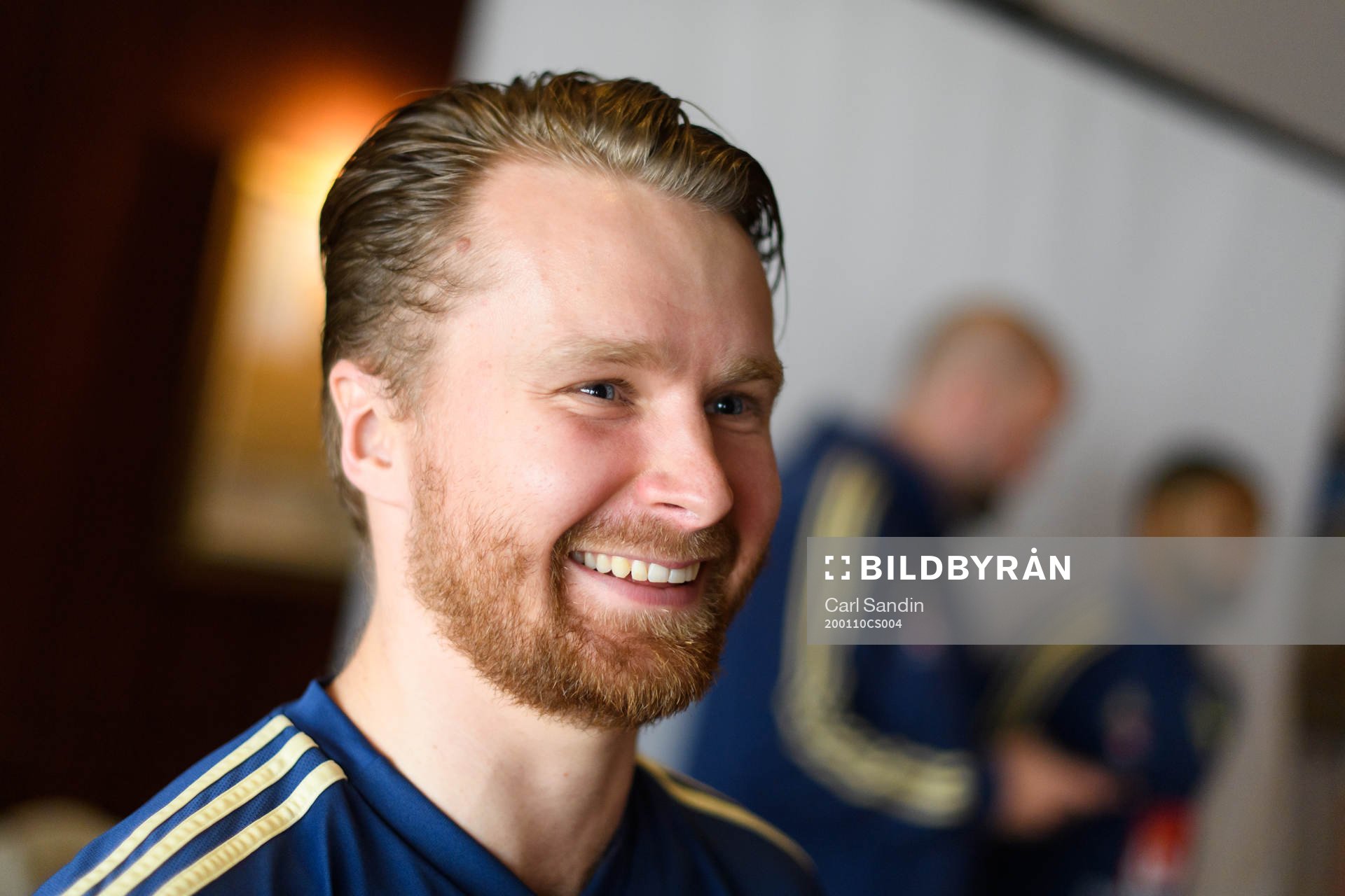 Jacob Une Larsson is being interviewed during a press meeting with the Swedish national team on January 10, 2020 in Doha.