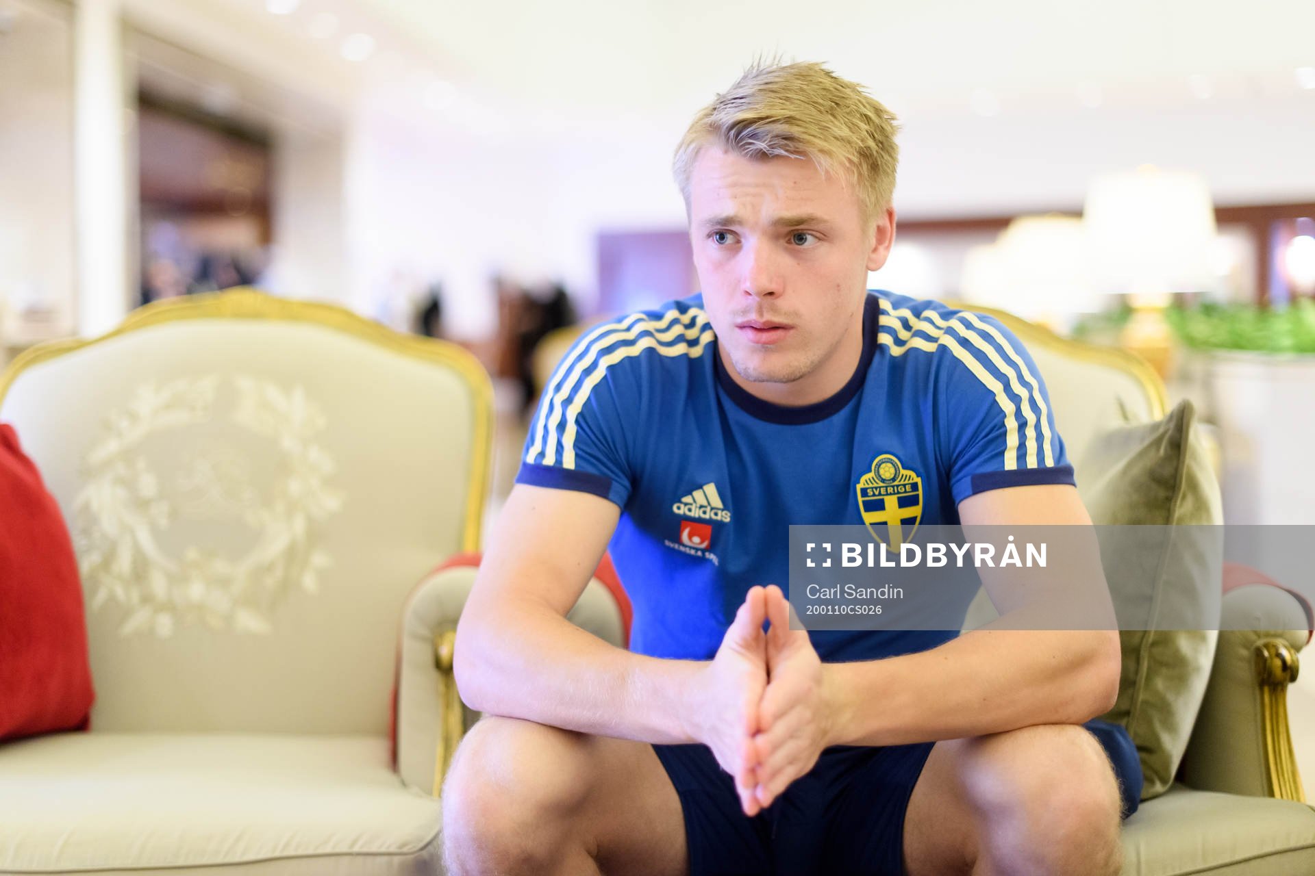 Goalkeeper Isak Andersson is being interviewed