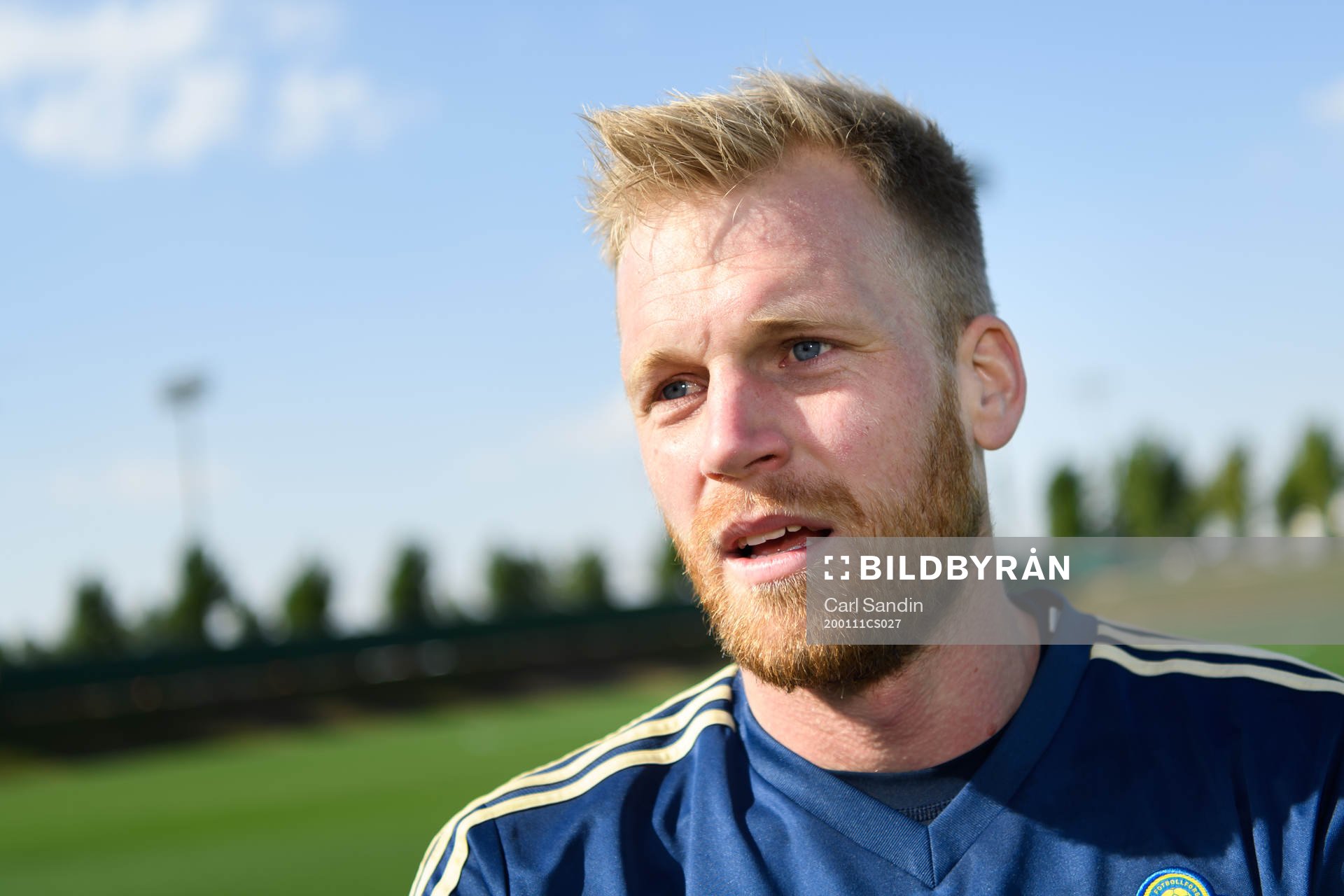 Goalkeeper Peter Abrahamsson is being interviewed