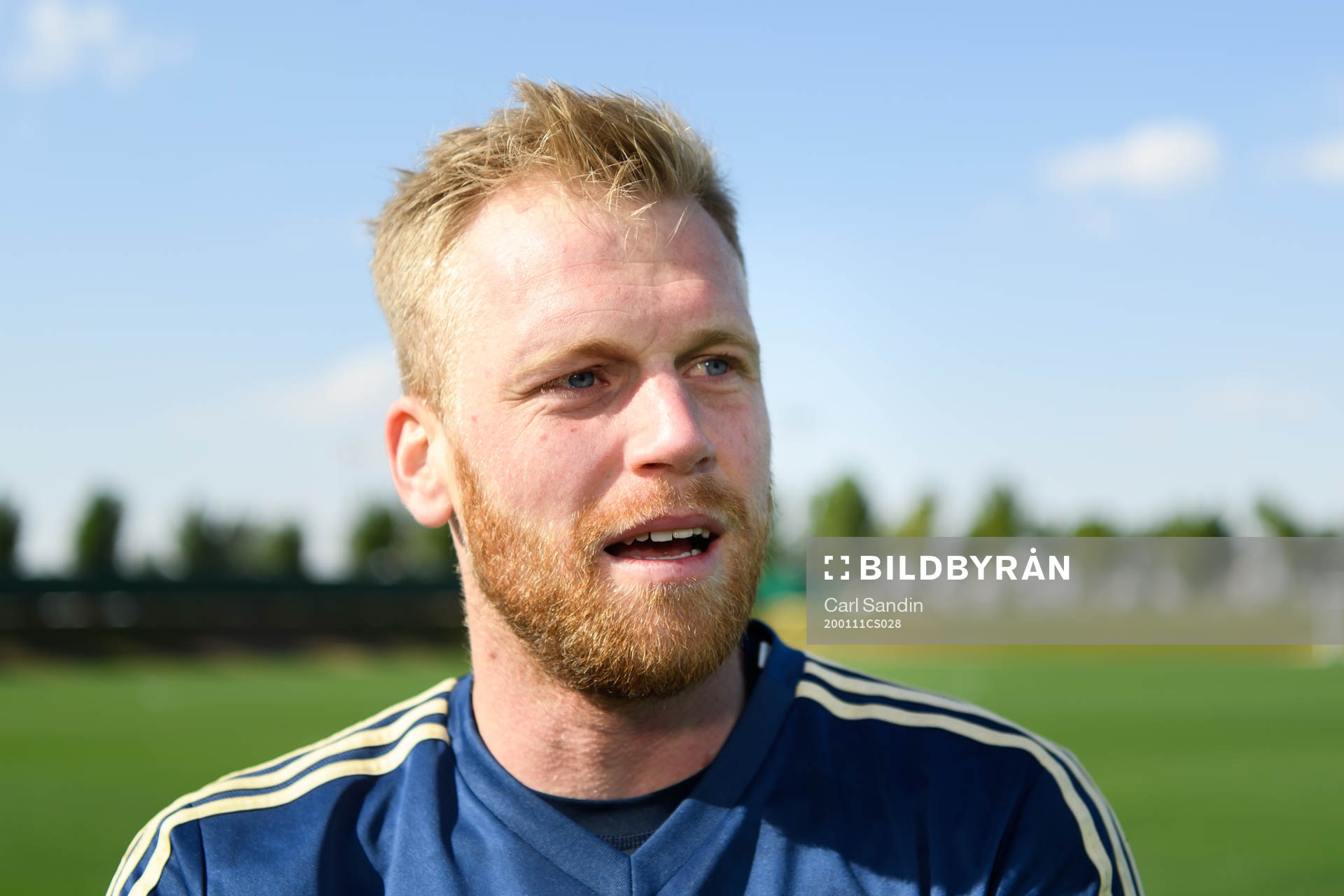 Goalkeeper Peter Abrahamsson is being interviewed after a training session with the Swedish national team on January 11, 2020 in Doha.