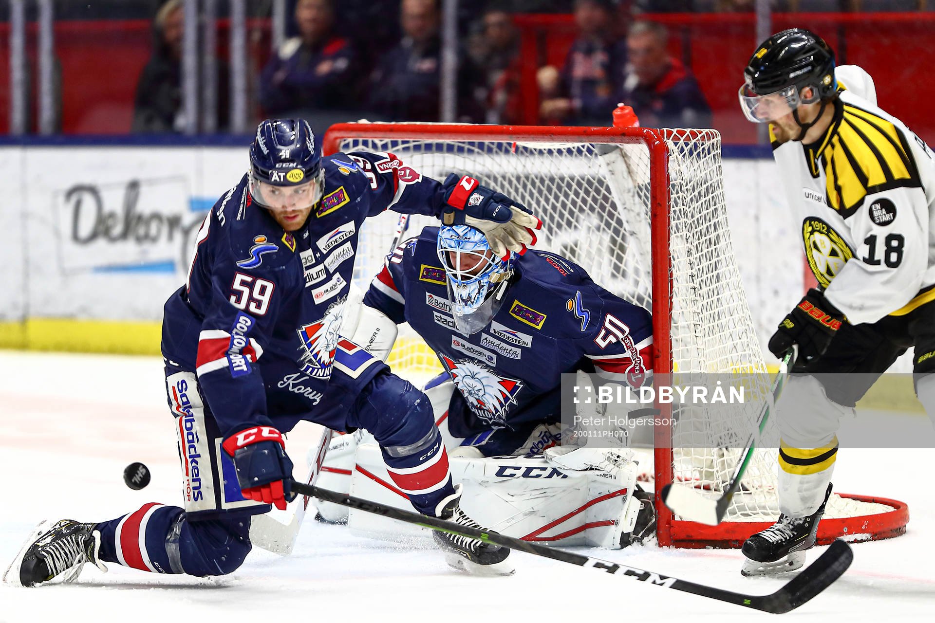 Linköpings Anton Mylläri och målvakt Jonas Gustavsson