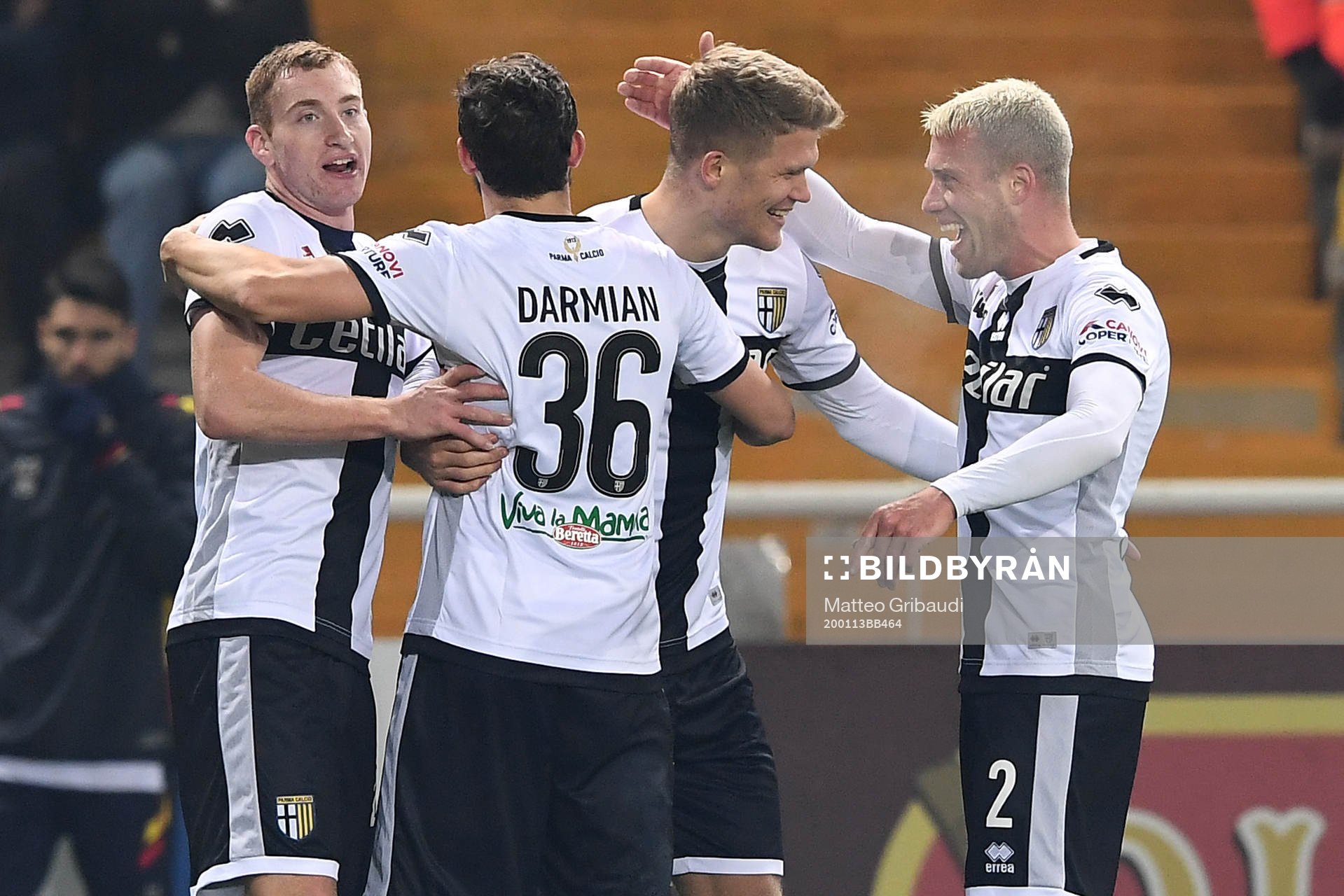 Dejan Kulusevski and Andreas Cornelius of Parma celebrate