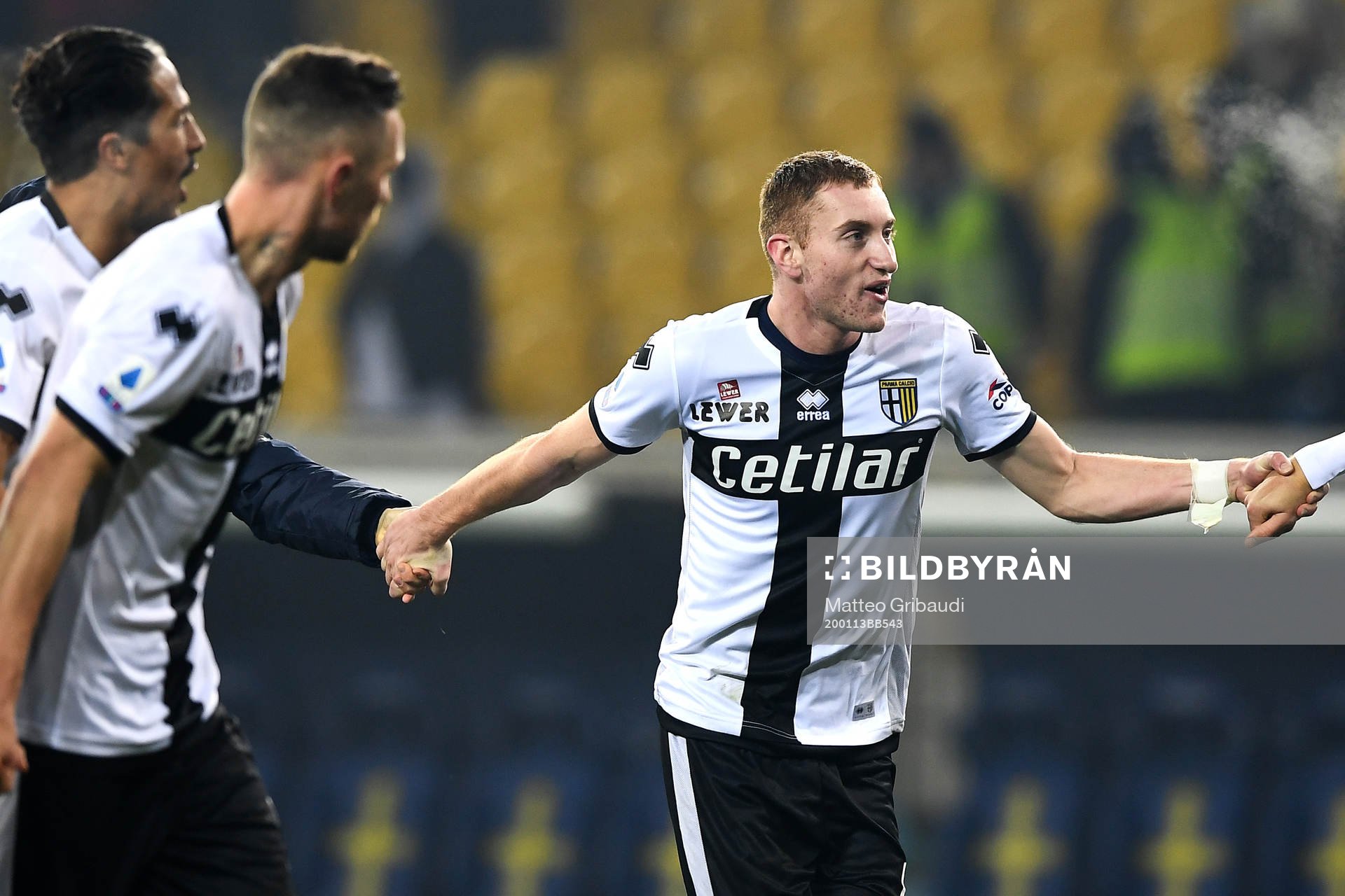 Dejan Kulusevski of Parma celebrates after the Serie A game between Parma and  Lecce on January 13, 2020 in Parma.