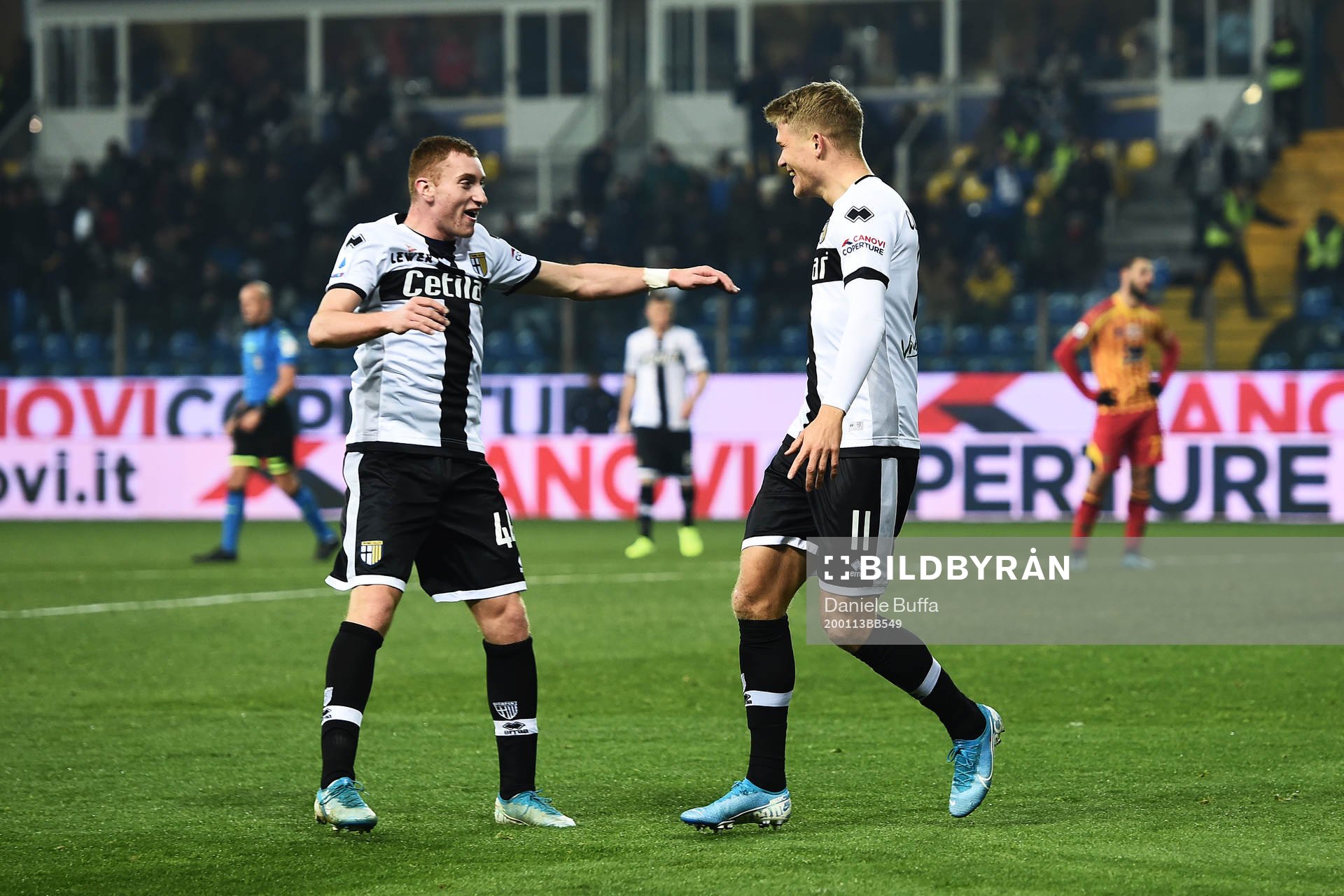 Dejan Kulusevski and Andreas Cornelius of Parma celebrate