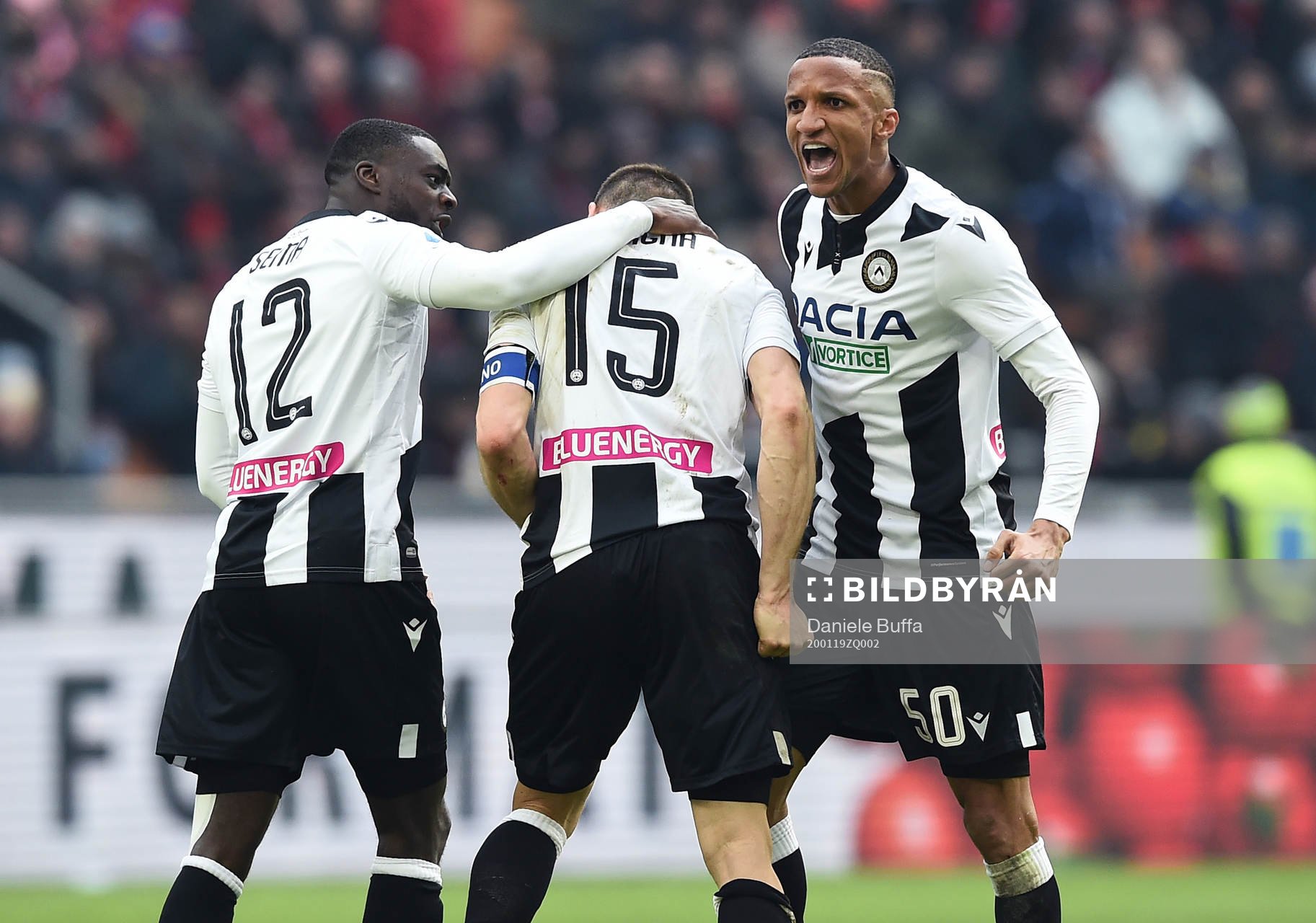 Ken Sema of Udinese celebrates during the Serie A game between AC Milan and Udinese on January 19, 2020 in Milano.