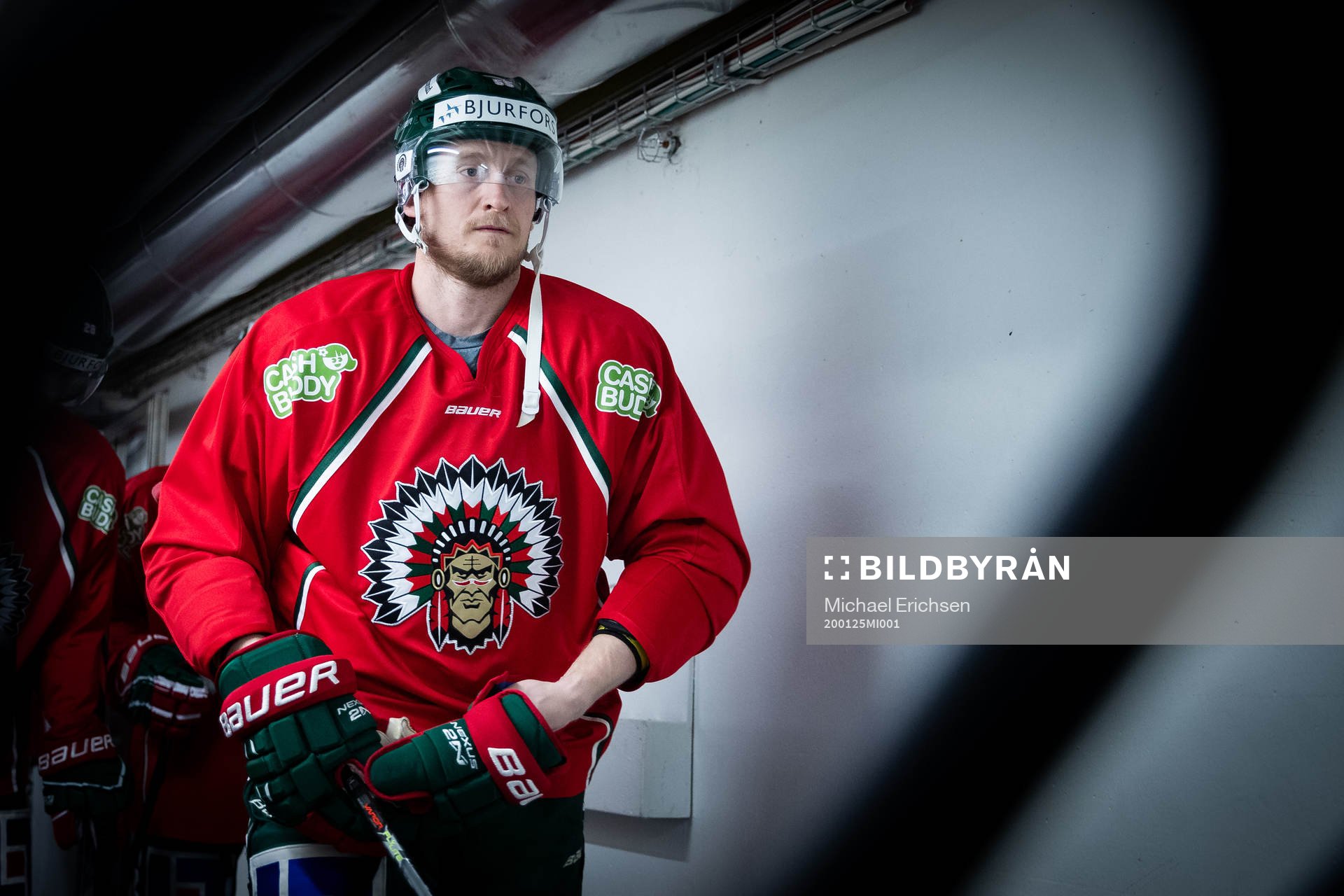 Frölundas David Printz innan ishockeymatchen i SHL mellan