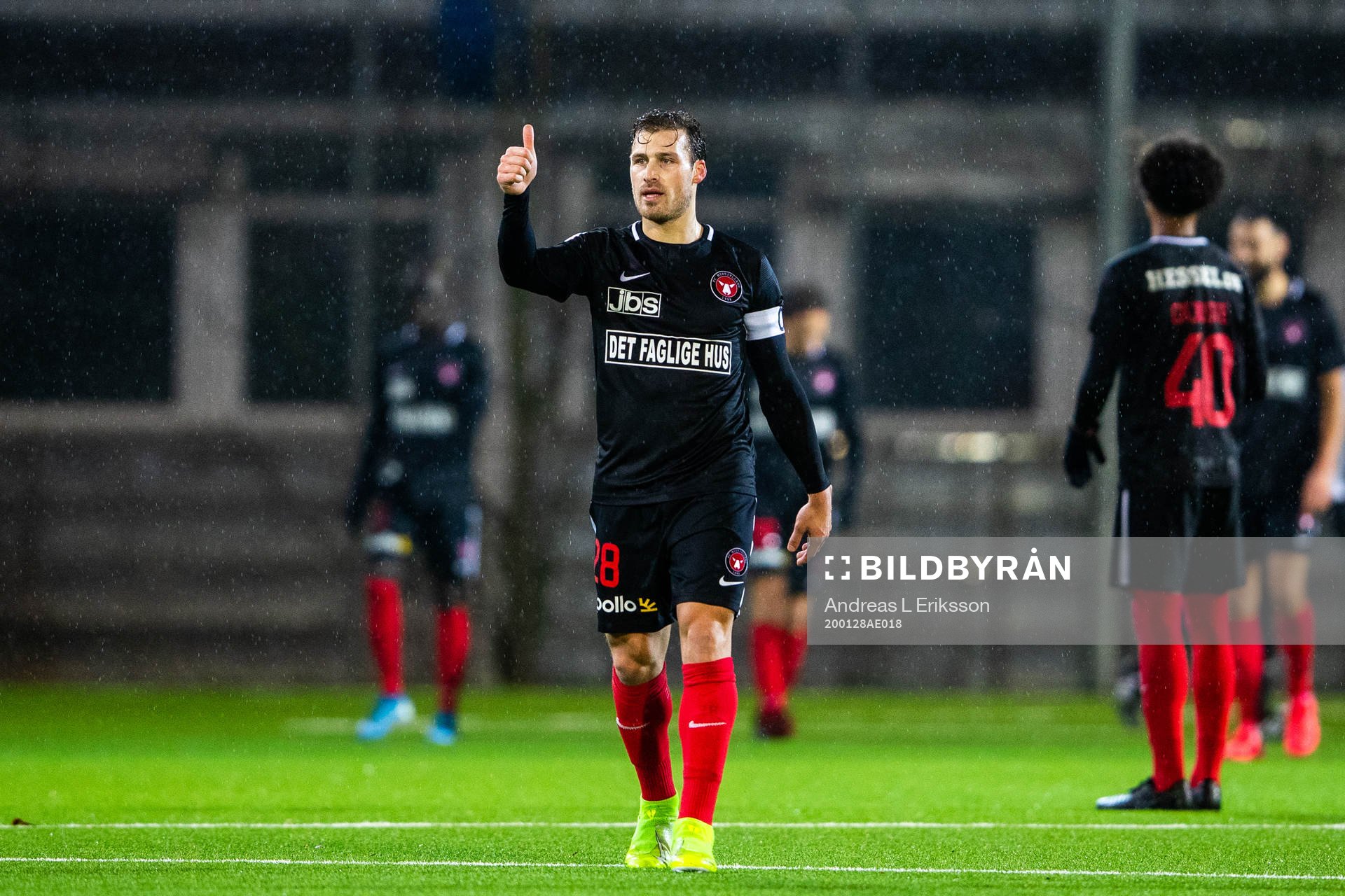 Midtjyllands Erik Sviatchenko under träningsmatchen i fotboll mellan Hammarby och Midtjylland den 28 januari 2020 i Stockholm. 