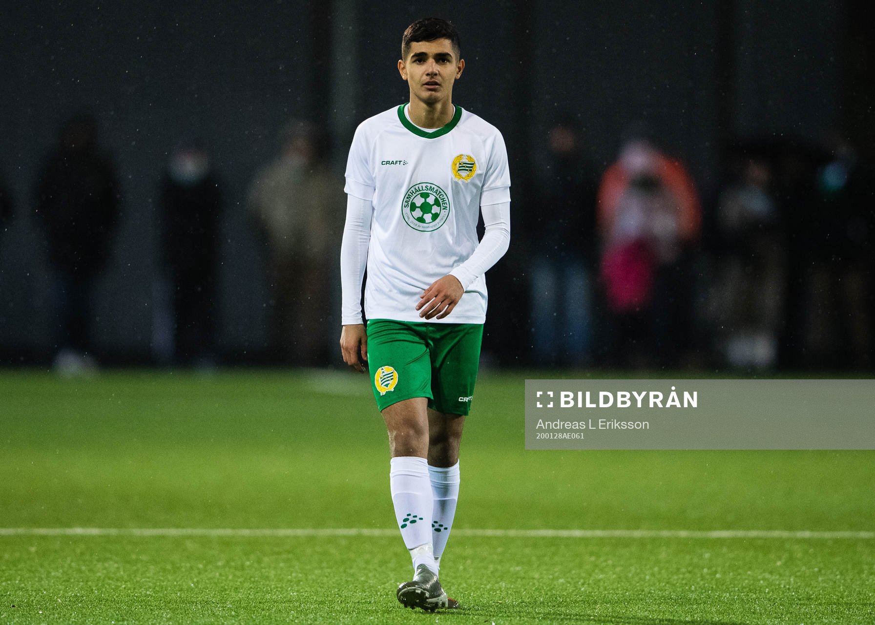 Hammarbys Aimar Sher under träningsmatchen i fotboll mellan Hammarby och Midtjylland den 28 januari 2020 i Stockholm. 