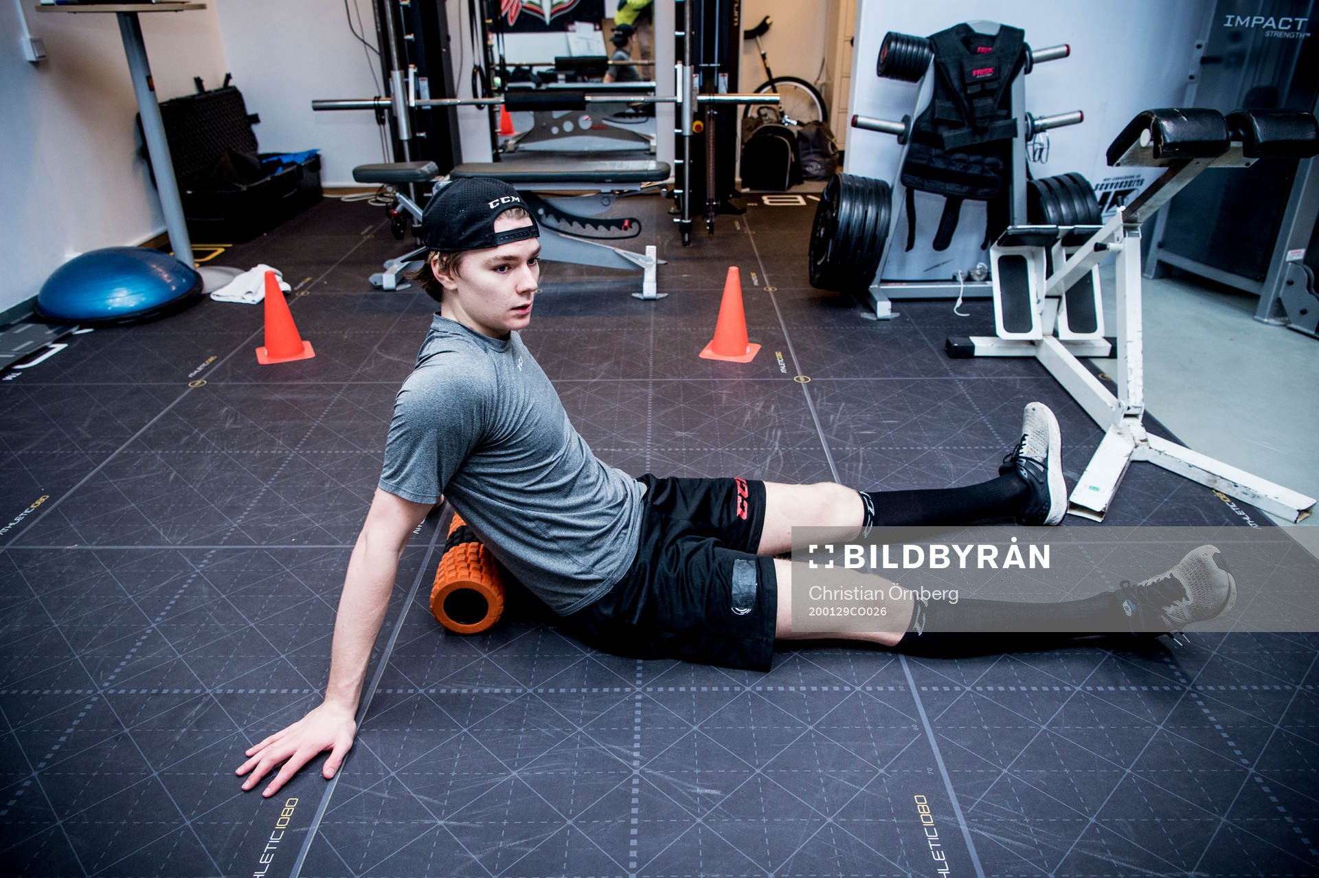 Ishockeyspelaren Helge Grans i gymmet