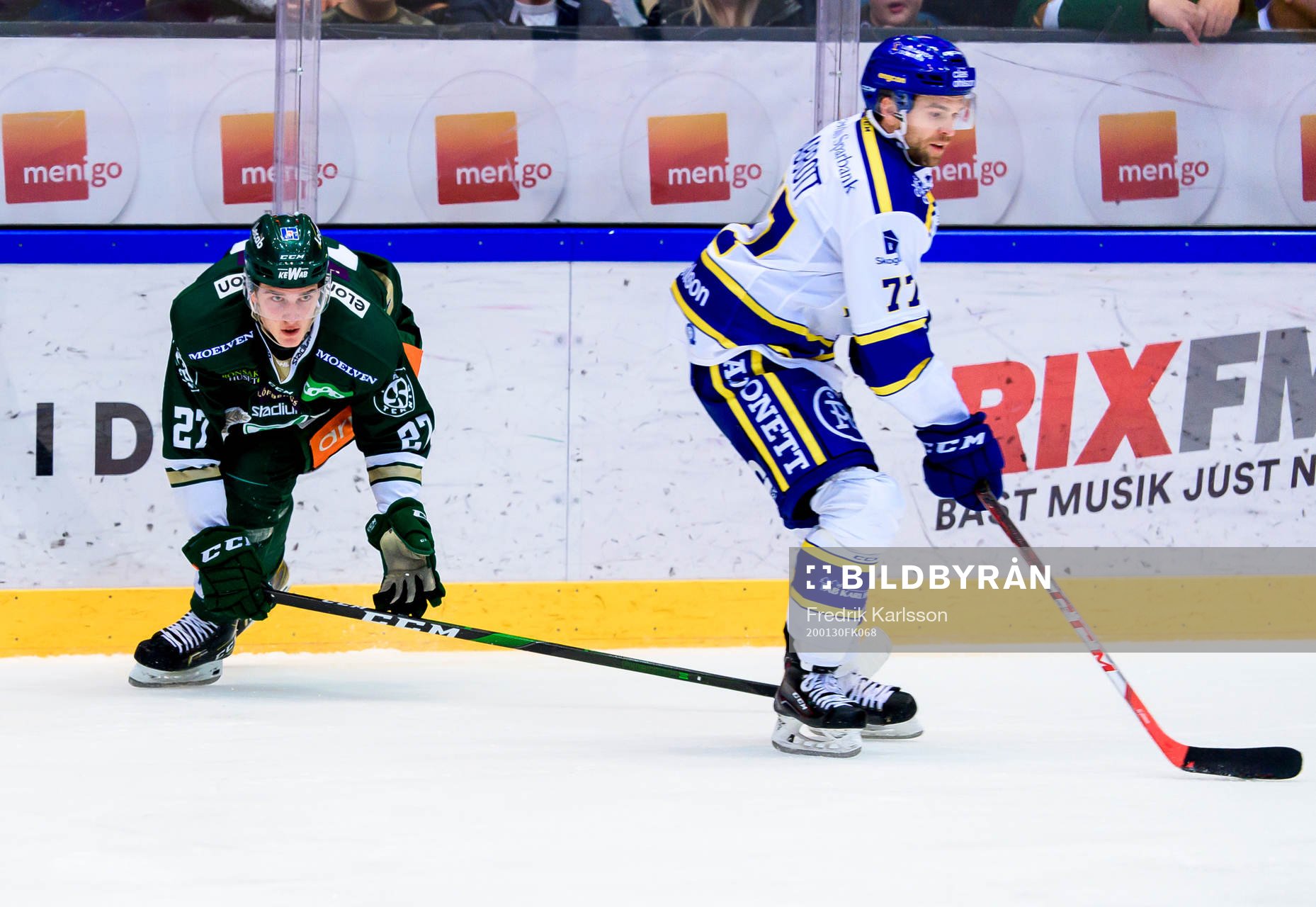 Färjestads Oskar Bäck och Leksands Spencer Abbott